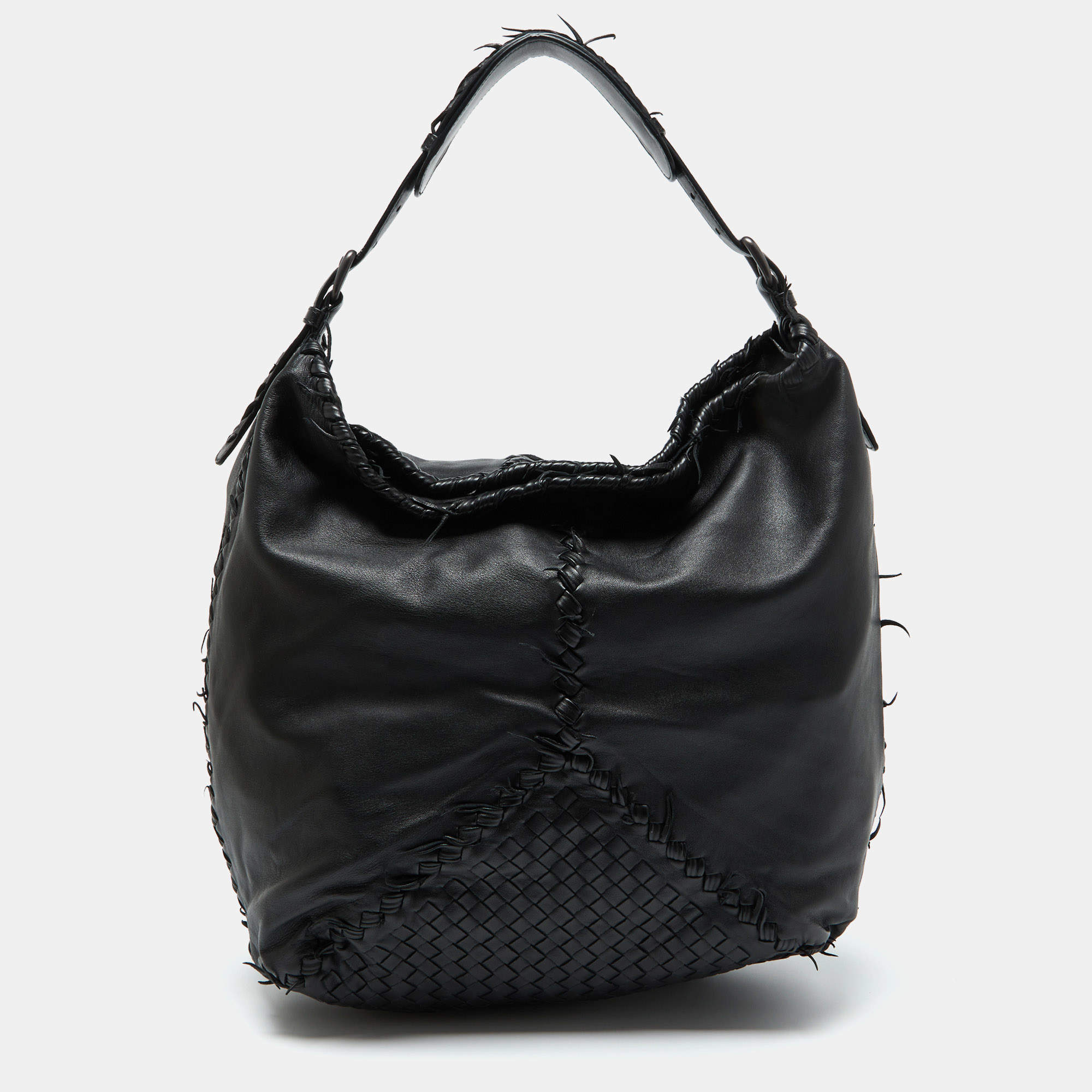 Pre Owned حقيبة هوبو بوتيغا فينيتا بيسبول جلد كيرفو أزرق كبيرة