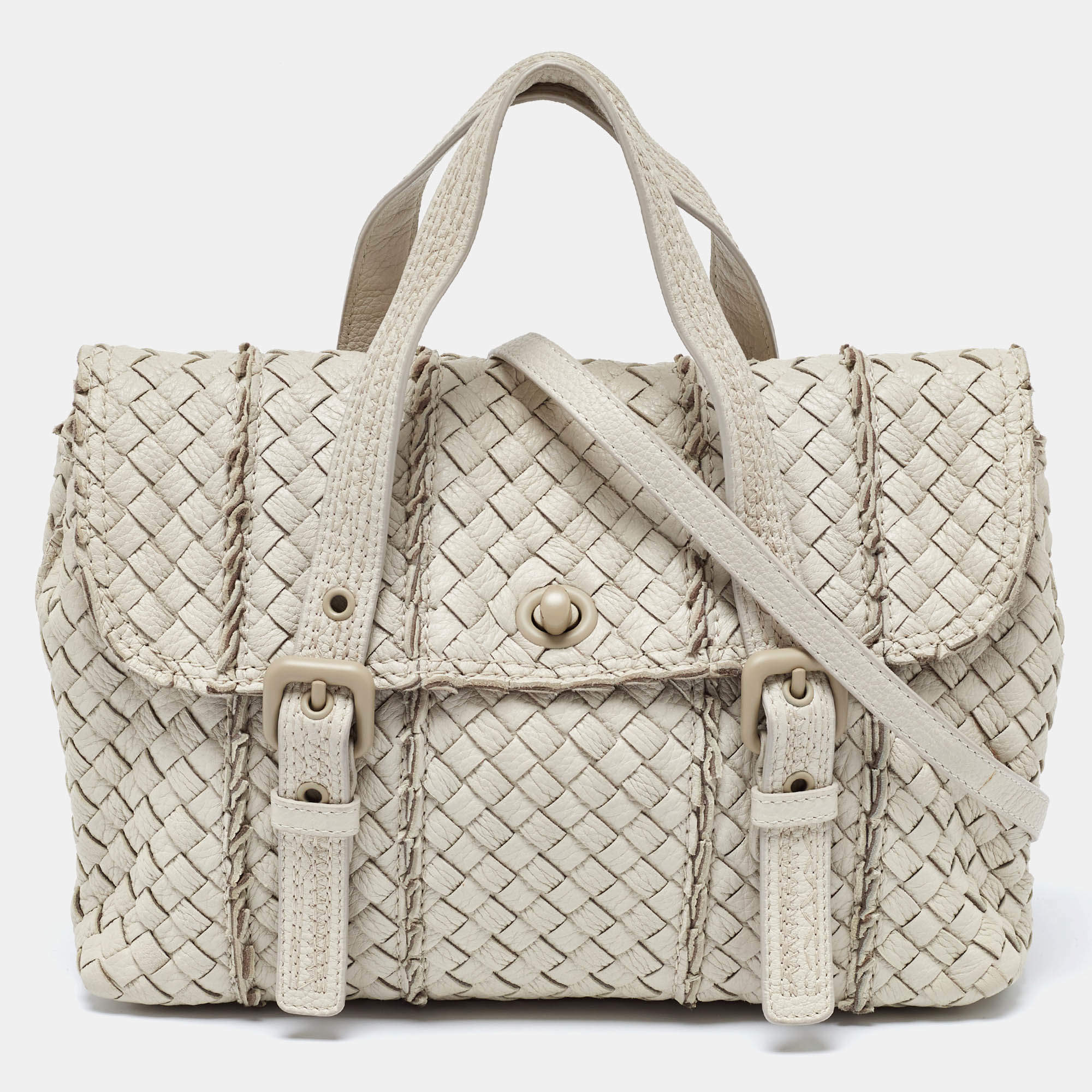 Pre Owned Bottega Veneta Cream Intrecciato Leather Vivo Cervo Satchel