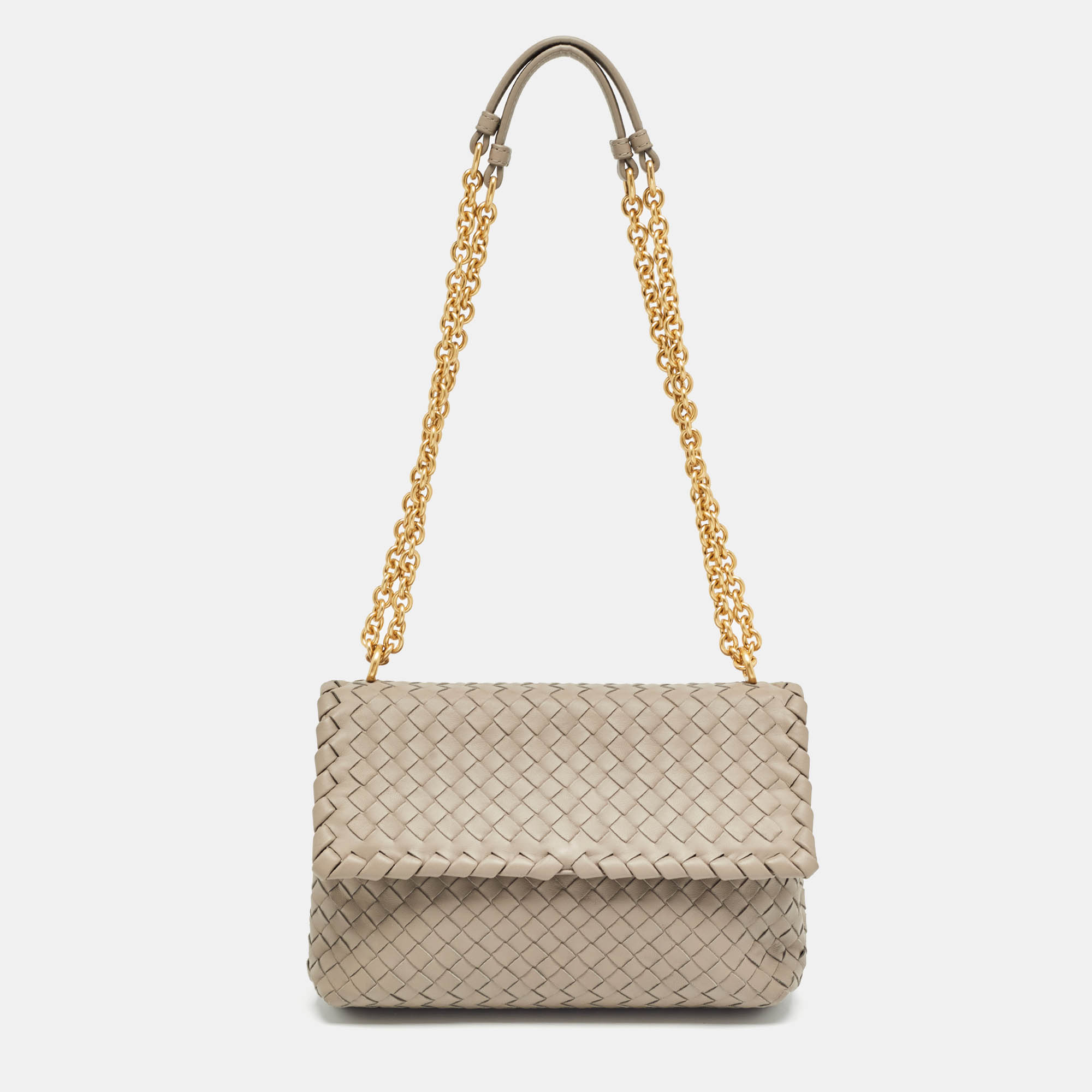 Pre Owned Bottega Veneta Grey Intrecciato Leather Small Olimpia Shoulder Bag