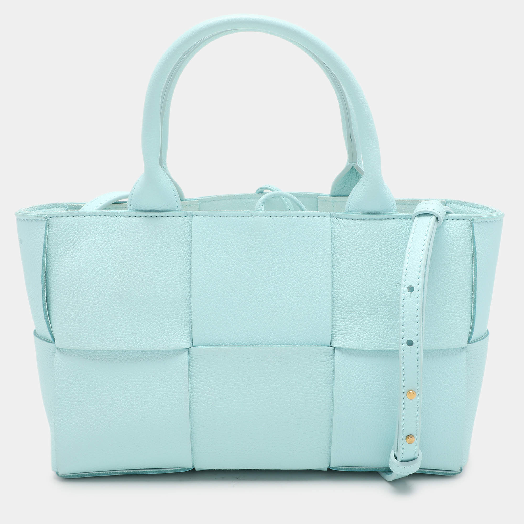 Pre Owned Bottega Veneta Blue Intrecciato Leather Mini Arco Tote