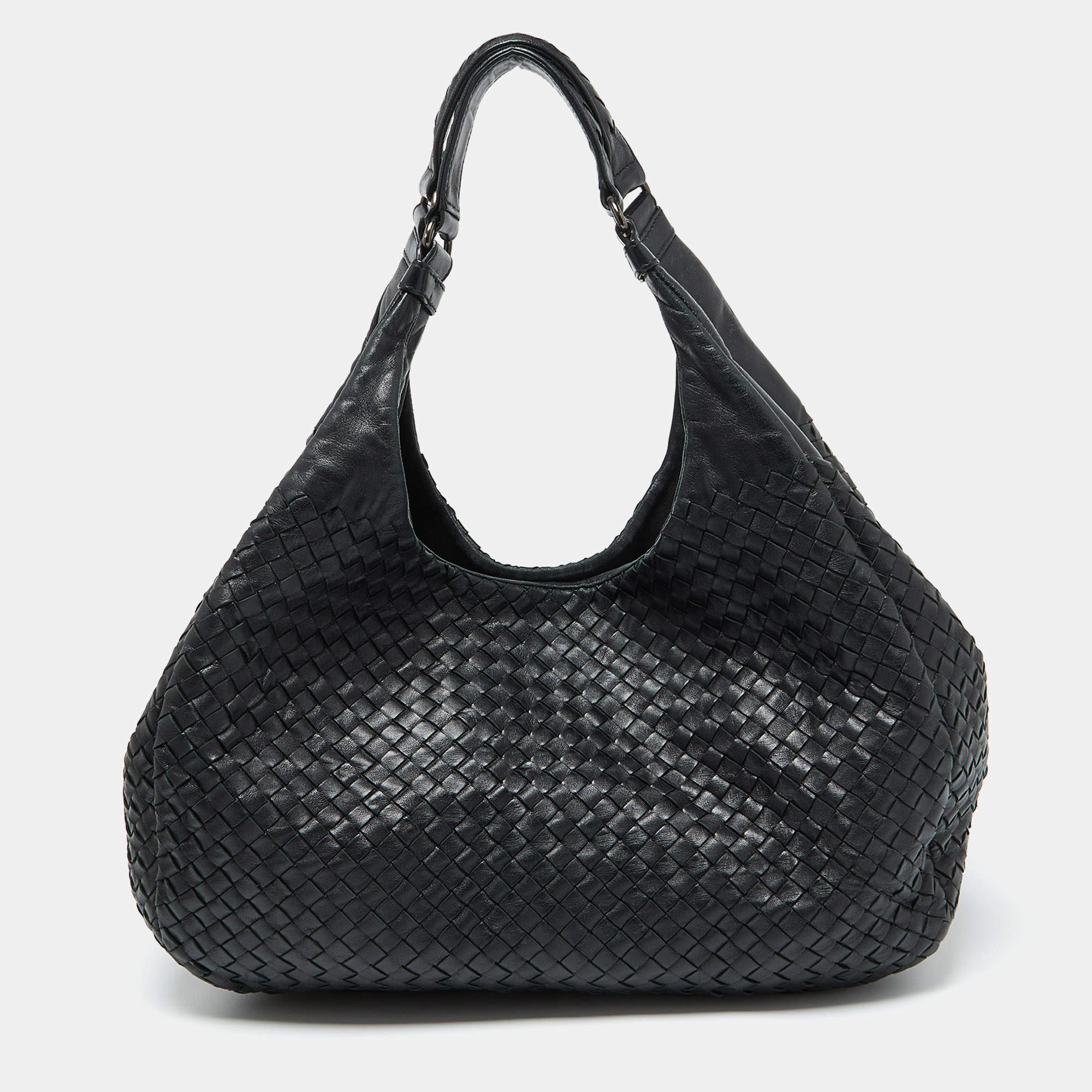 Pre Owned Bottega Veneta Black Intrecciato Leather Campana Hobo
