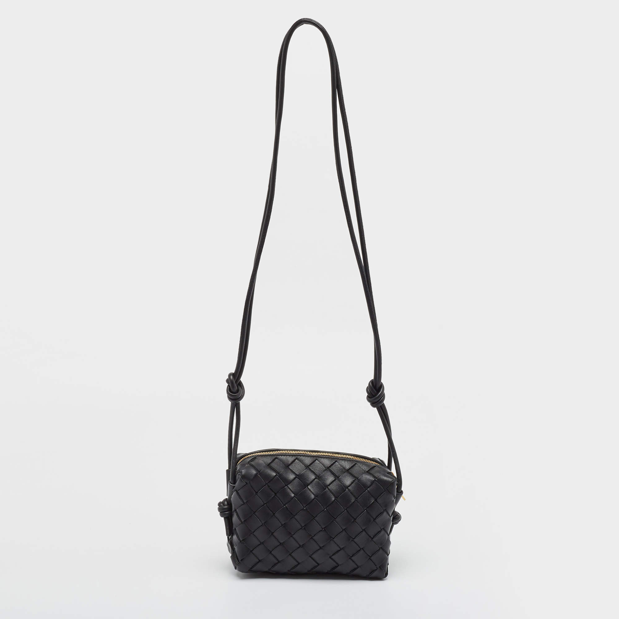 Pre Owned Bottega Veneta Black Intrecciato Leather Mini Loop Camera Bag