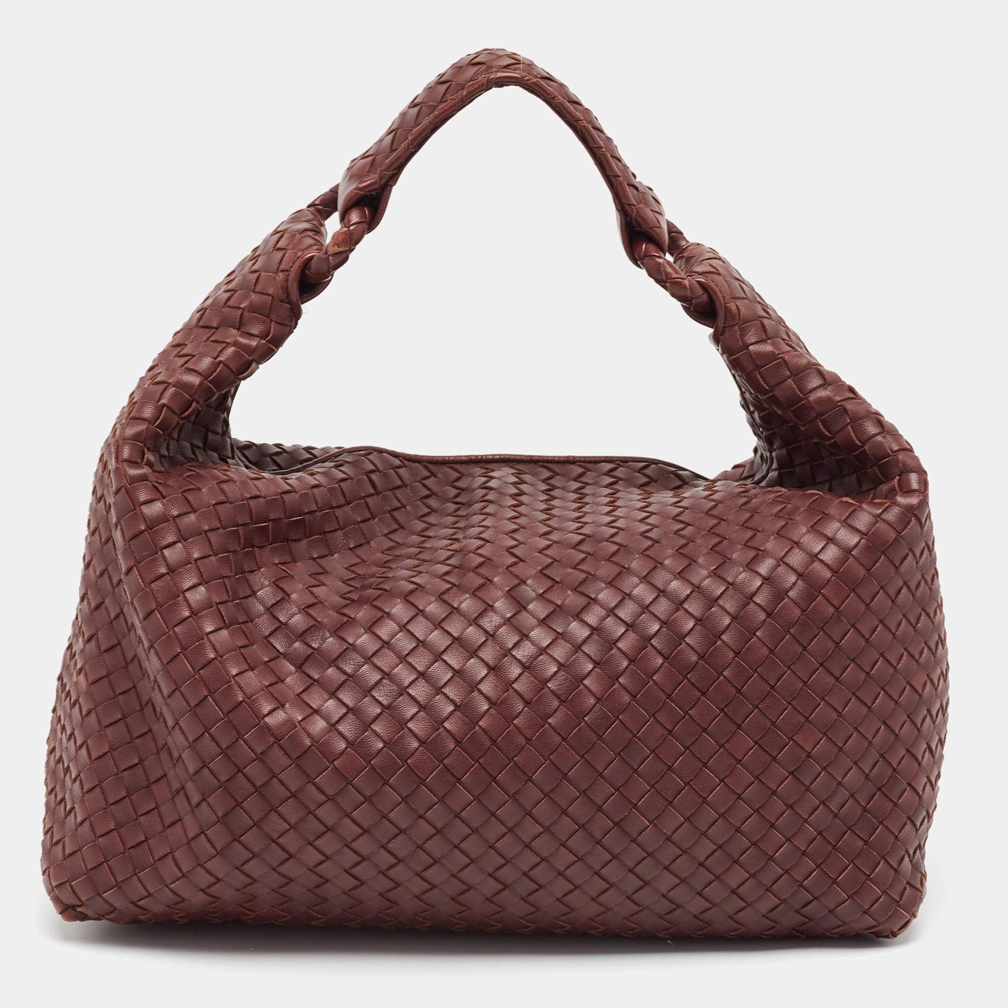 Pre Owned Bottega Veneta Burgundy Intrecciato Leather Sloane Hobo