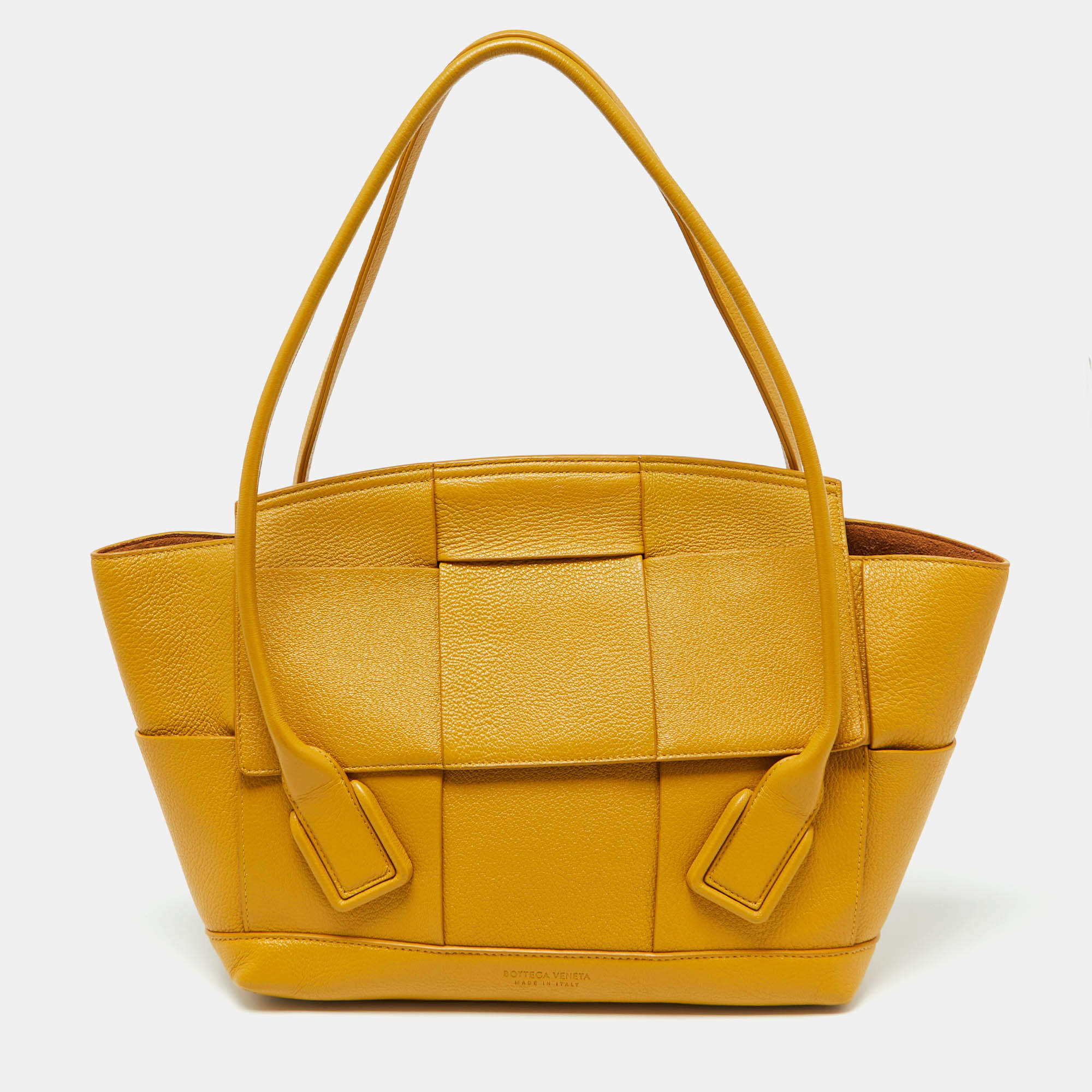 Bottega Veneta Yellow Leather Maxi Intrecciato Arco 33 Bag