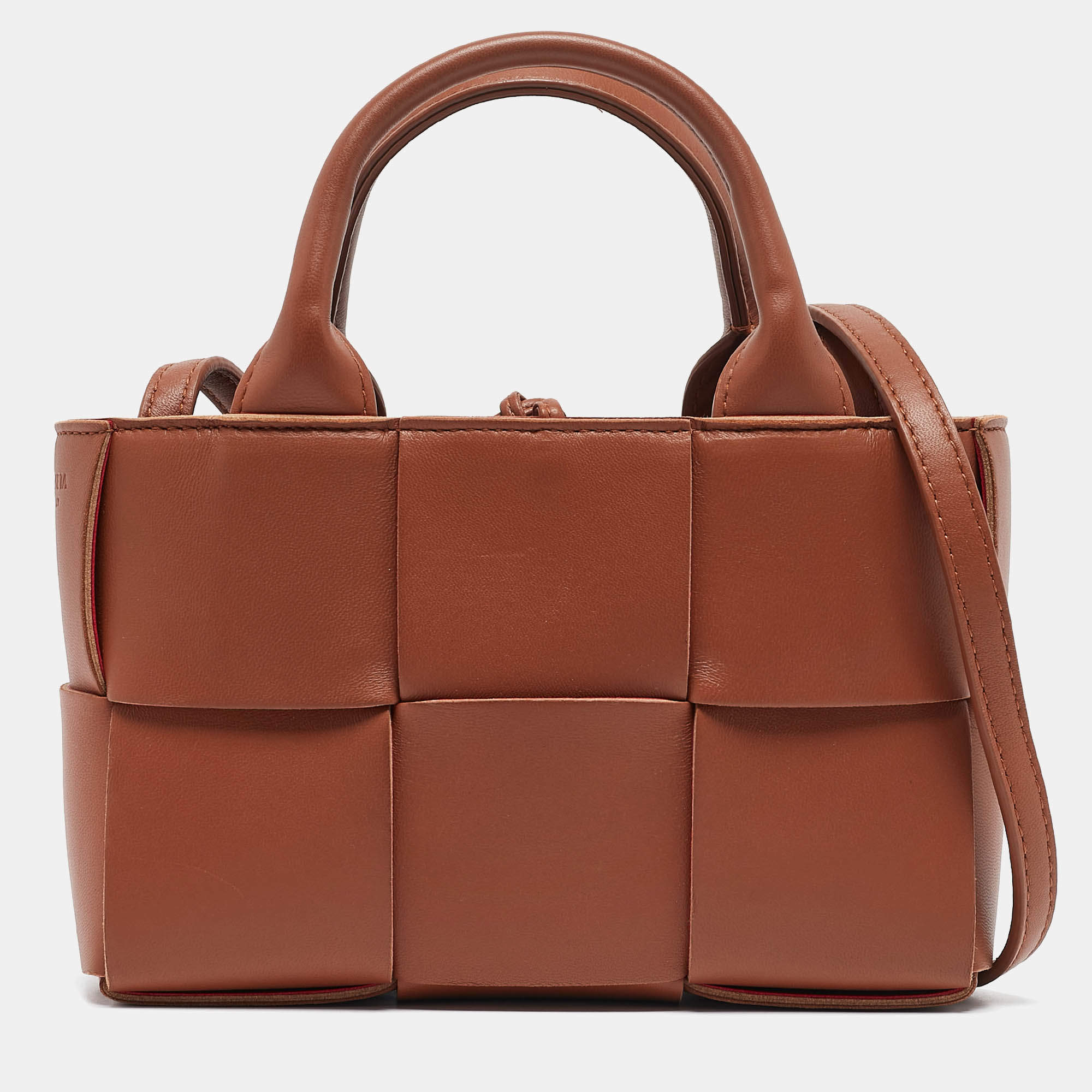 Pre Owned Bottega Veneta Brown Intrecciato Leather Candy Arco Tote