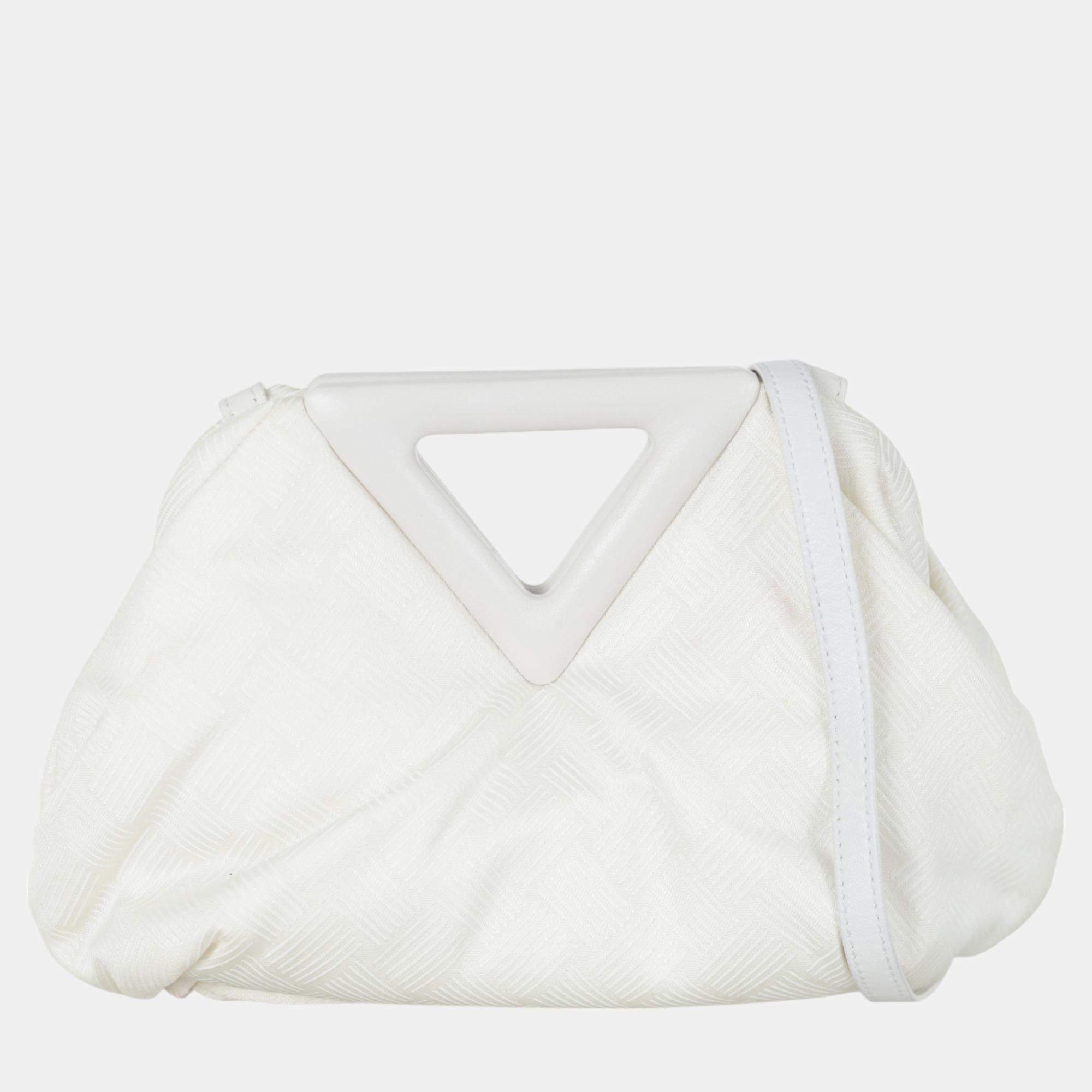 Bottega Veneta White Fabric and Leather Point Shoulder Bag