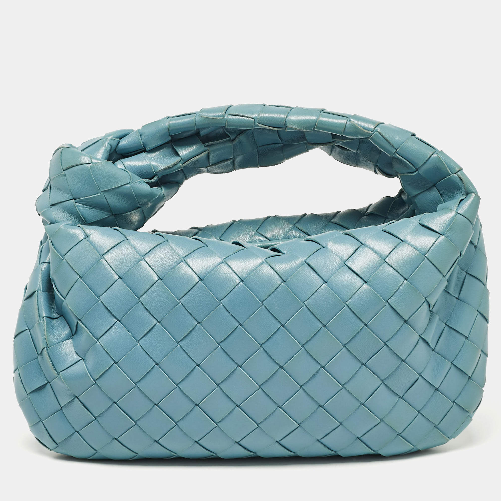 Bottega Veneta Teal Blue Intrecciato Leather Mini Jodie Hobo