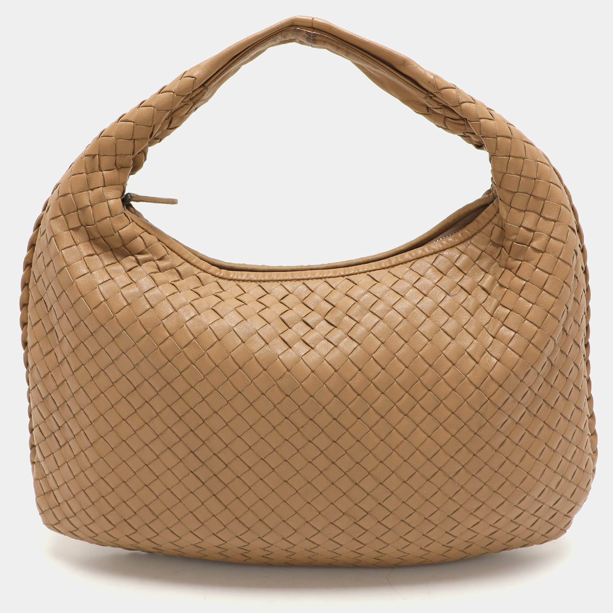 Pre Owned Bottega Veneta Beige Intrecciato Leather Small Hobo