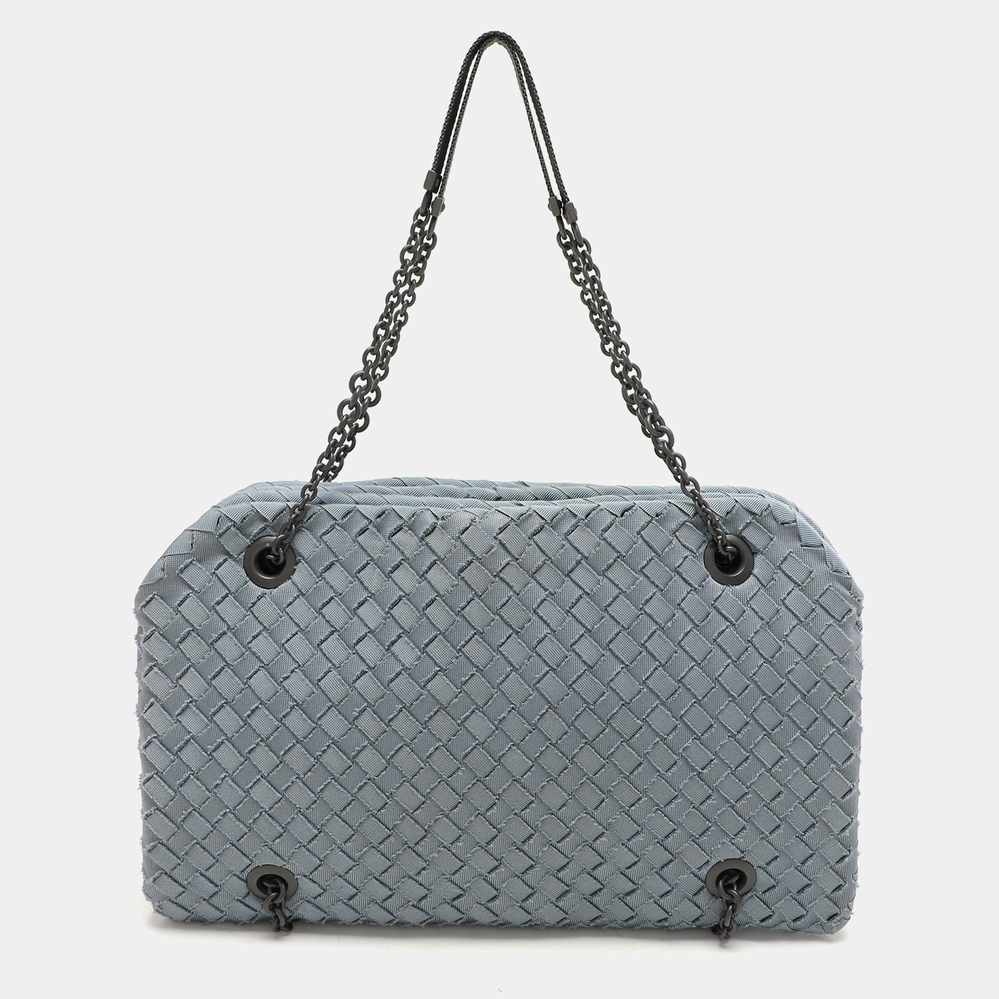 Bottega Veneta Light Blue Intrecciato Fabric Duo Shoulder Bag