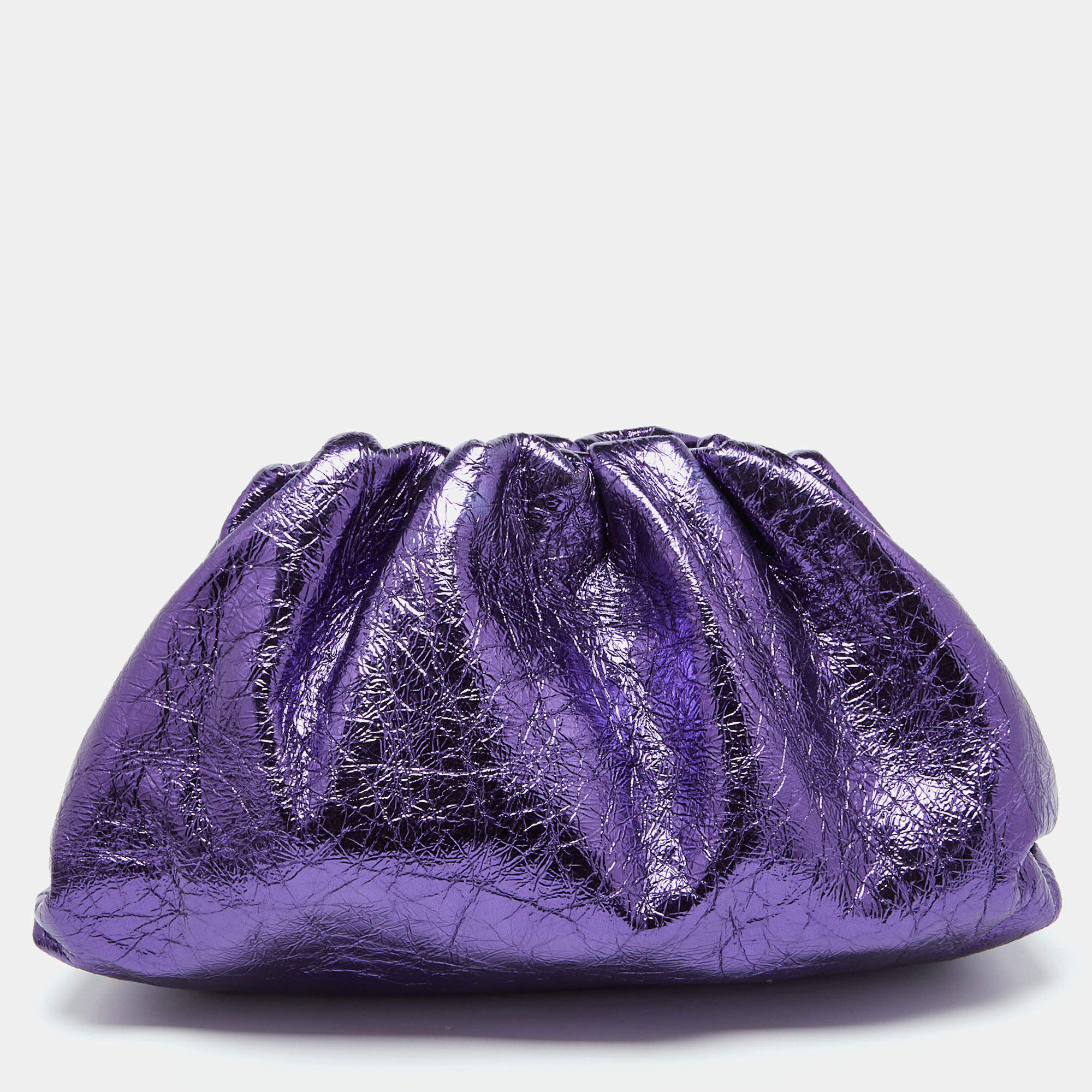 Bottega Veneta Metallic Purple Crinkled Leather Classic Pouch Clutch