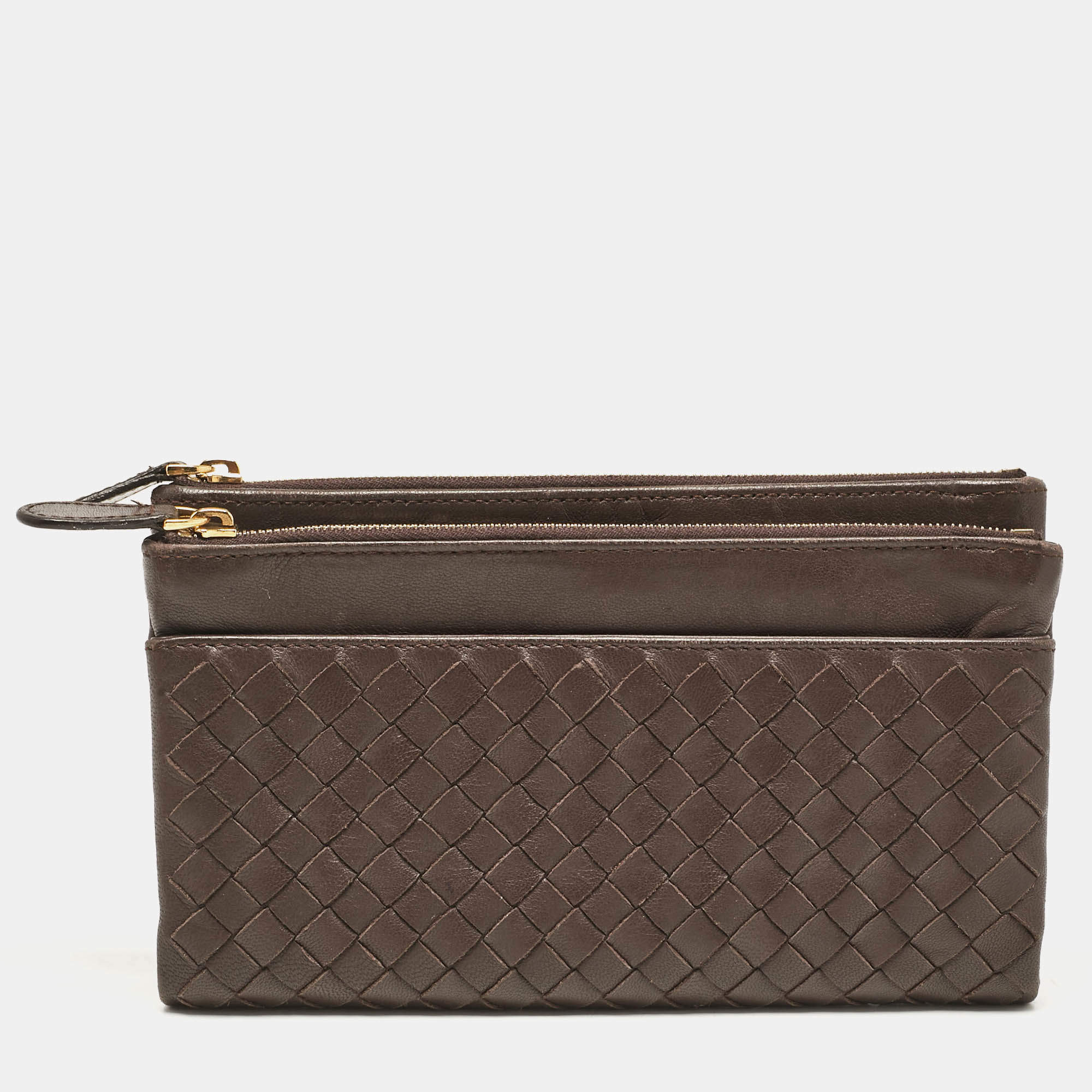 Bottega Veneta Brown Intrecciato Leather Bifold Zip Wallet