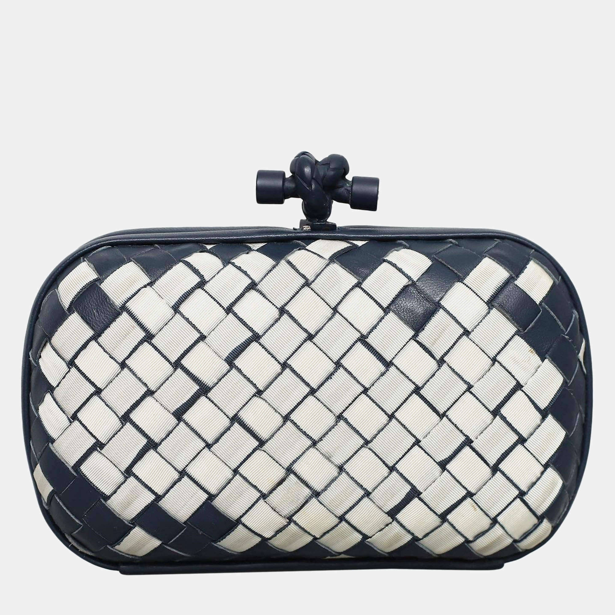 Pre Owned Bottega Veneta Fabric & Leather Intrecciato Knot Clutch Bag