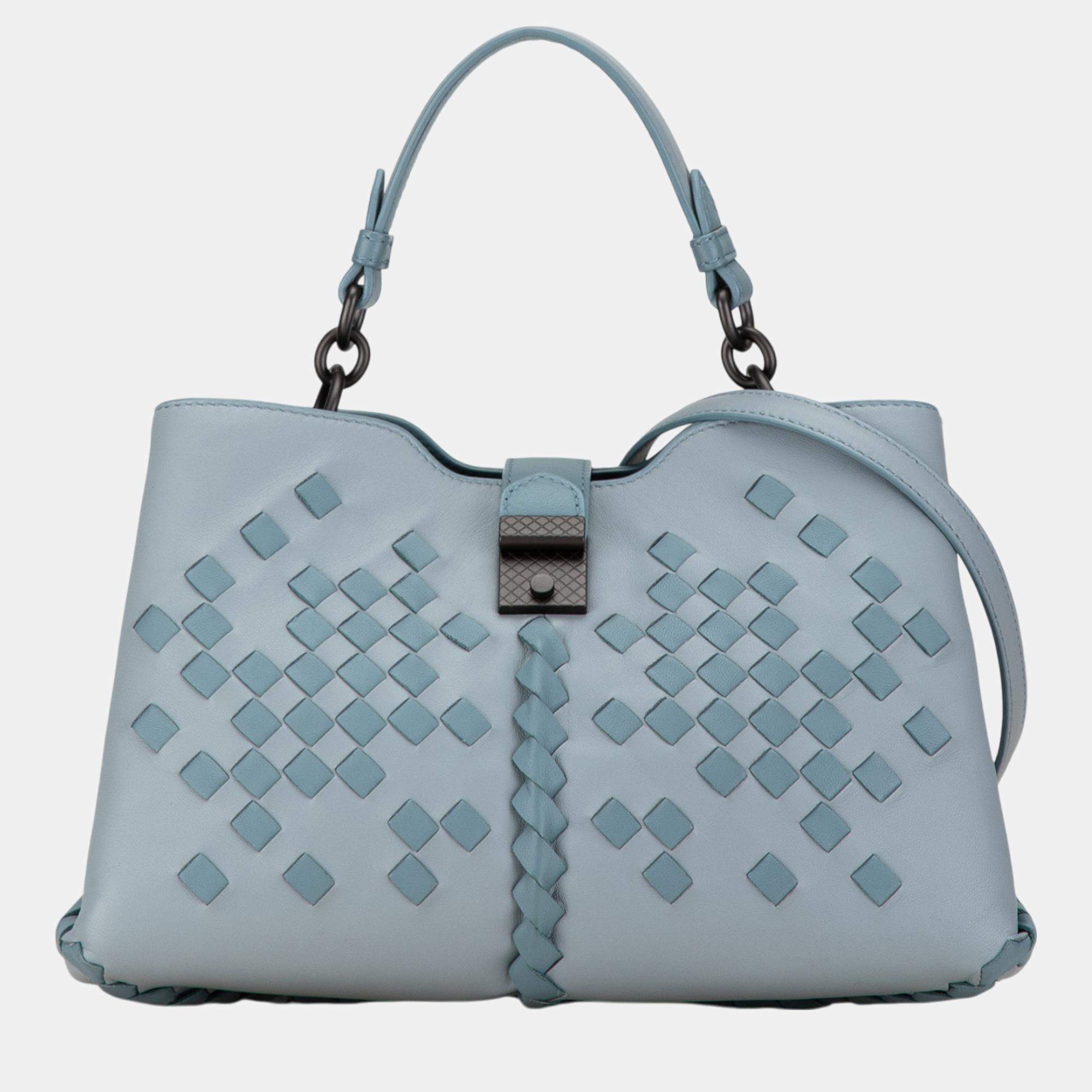 Bottega Veneta Blue Intrecciato Napoli Satchel