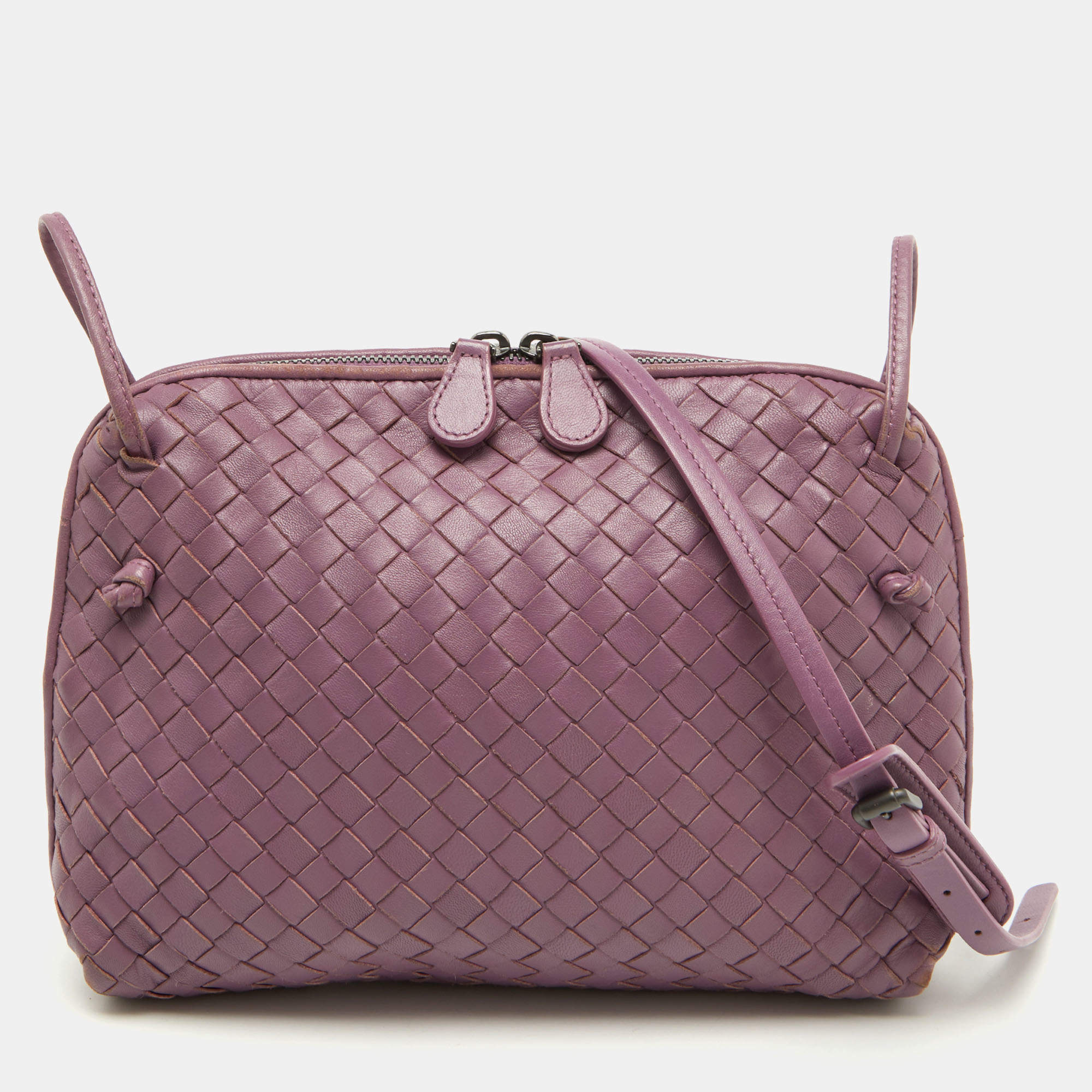 Bottega Veneta Mauve Purple Intrecciato Leather Nodini Shoulder Bag