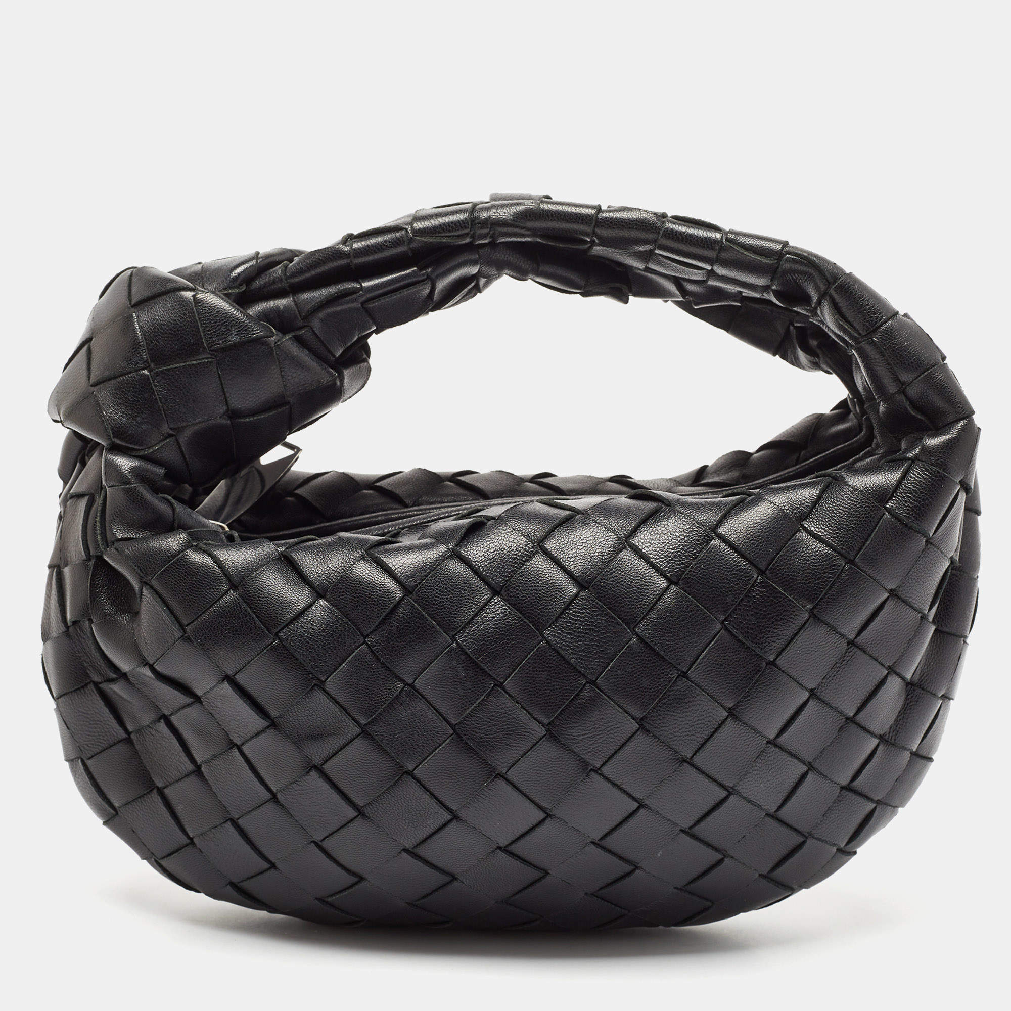 Pre Owned Bottega Veneta Black Intrecciato Leather Mini Jodie Bag