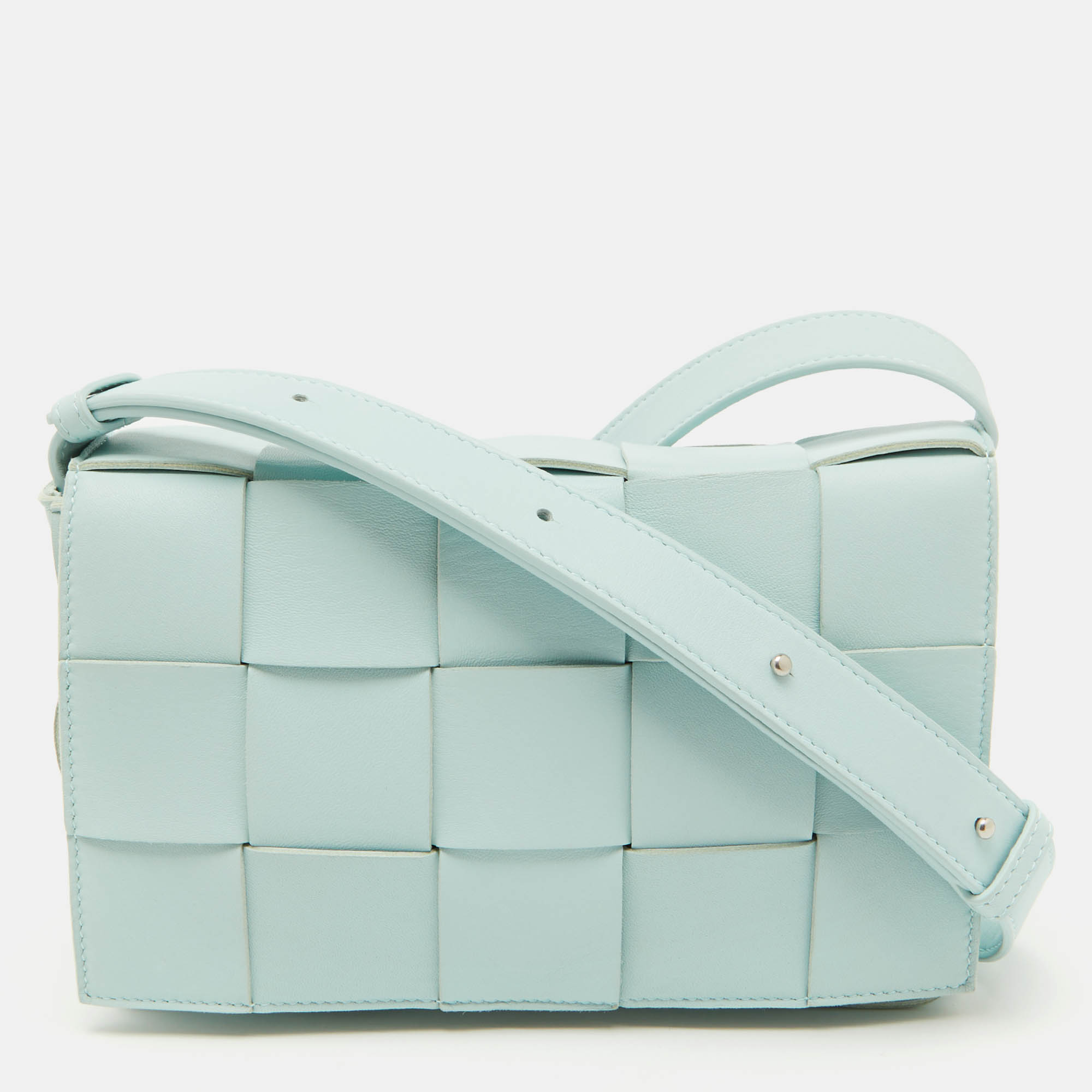 Bottega Veneta Light Blue Leather Cassette Flap Shoulder Bag