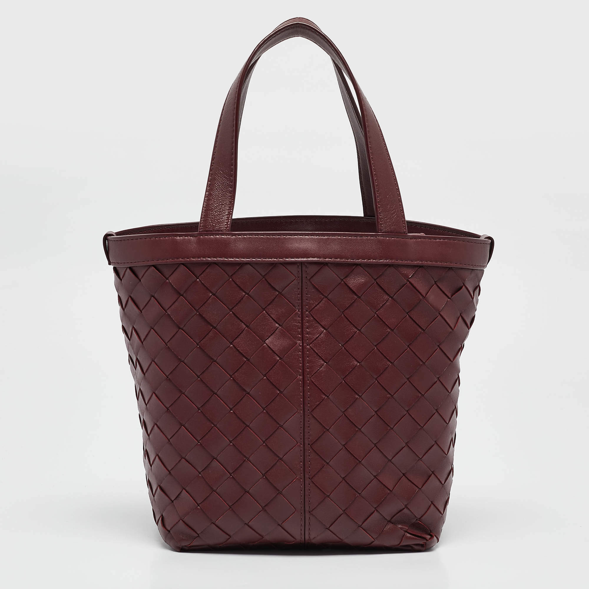 Pre Owned Bottega Veneta Burgundy Intrecciato Leather Flip Flap Tote