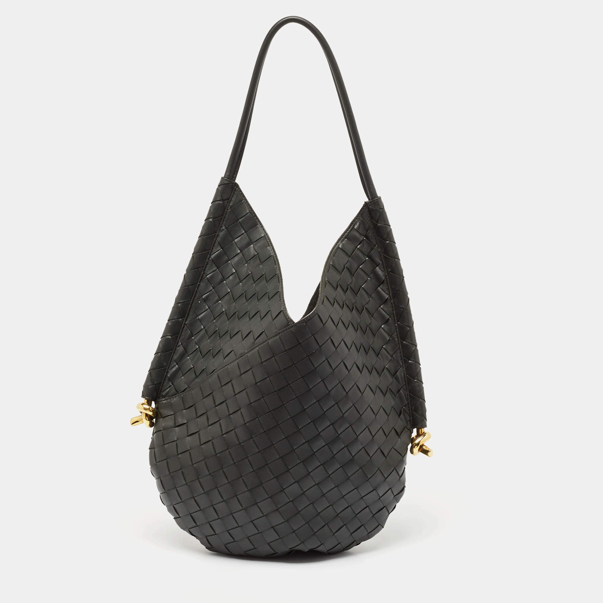 Pre Owned Bottega Veneta Black Intrecciato Leather Medium Solstice Hobo