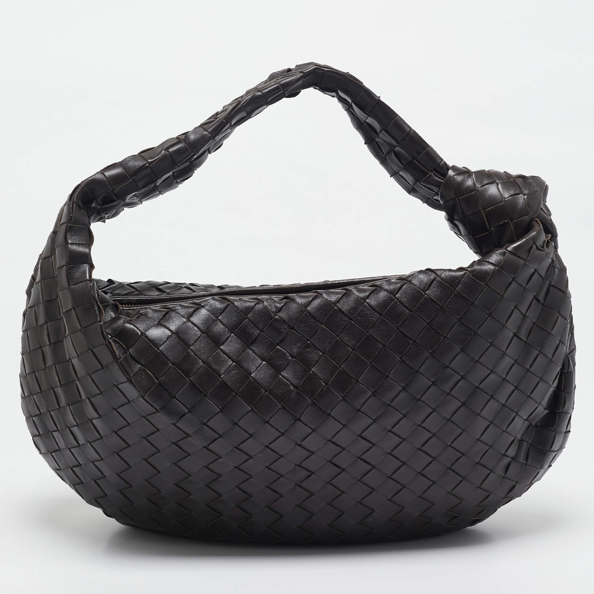 Pre Owned Bottega Veneta Dark Brown Intercciato Leather Classic Jodie Hobo
