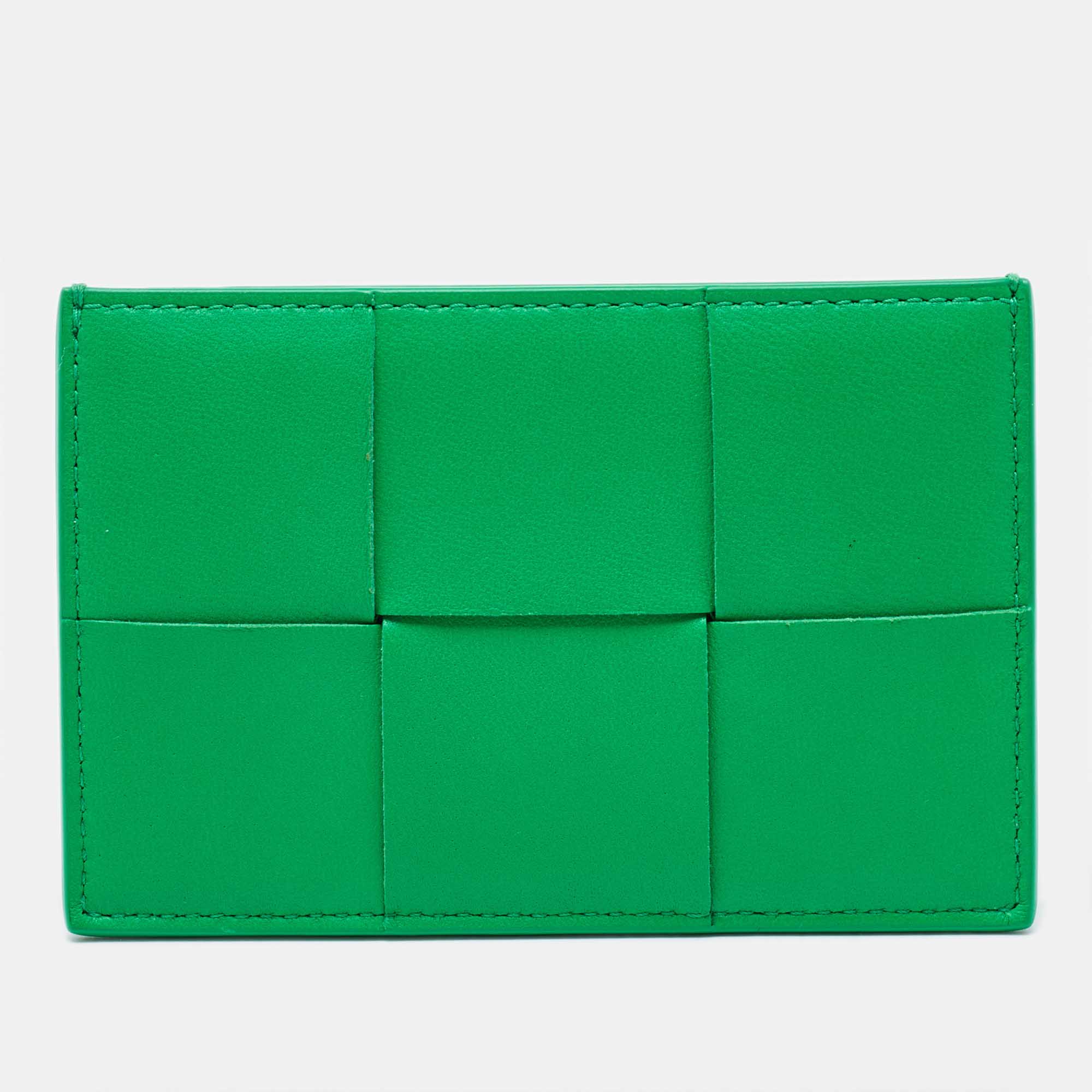 مملوكة مسبقًا Bottega Veneta Green Intrecciato Leather Cassette Card Holder