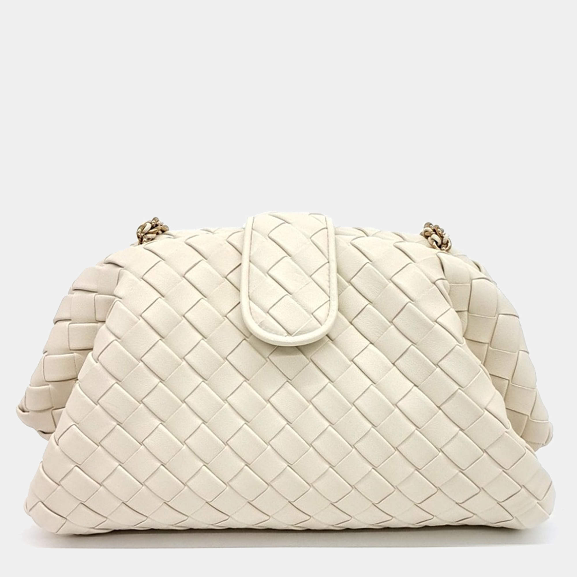 Pre Owned Bottega Veneta Ivory Leather Lauren 1980 Clutch Bag