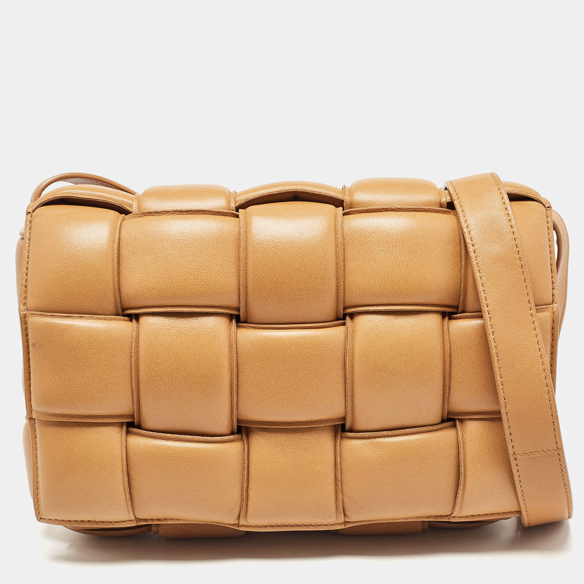 Bottega Veneta Tan Intreccio Leather Padded Cassette Shoulder Bag