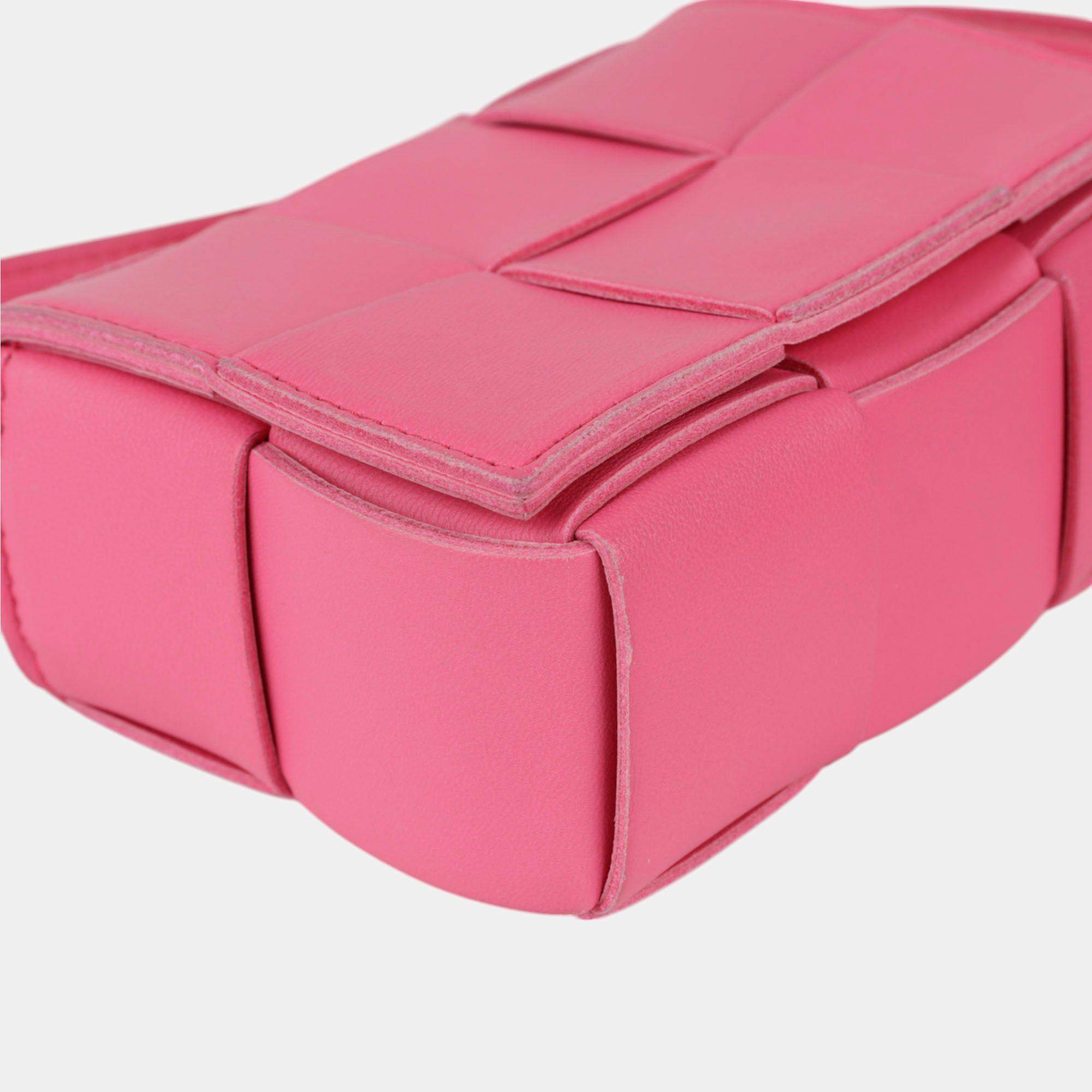 Bottega Veneta Pink Leather Mini Cassette Crossbody Bag