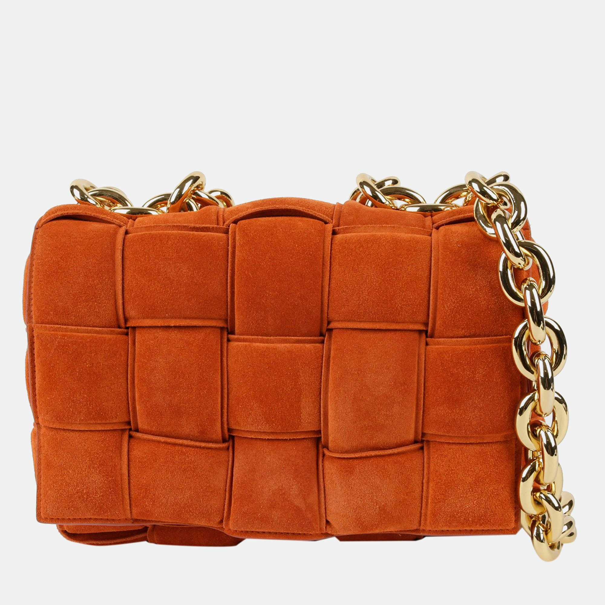 Bottega Veneta Maple Gold Suede Chain Cassette Shoulder Bag