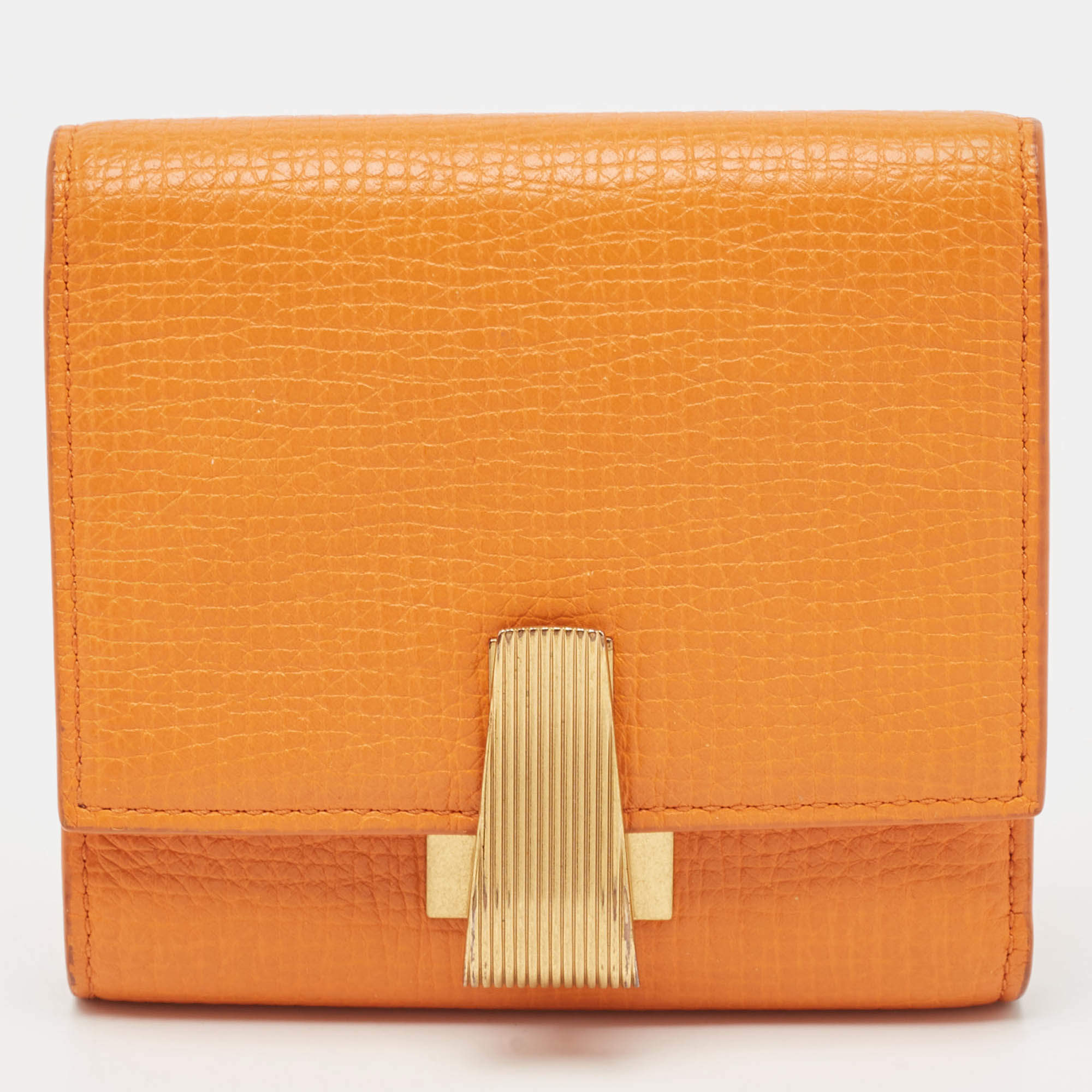 Bottega Veneta Orange Leather Palmellato Trifold Wallet