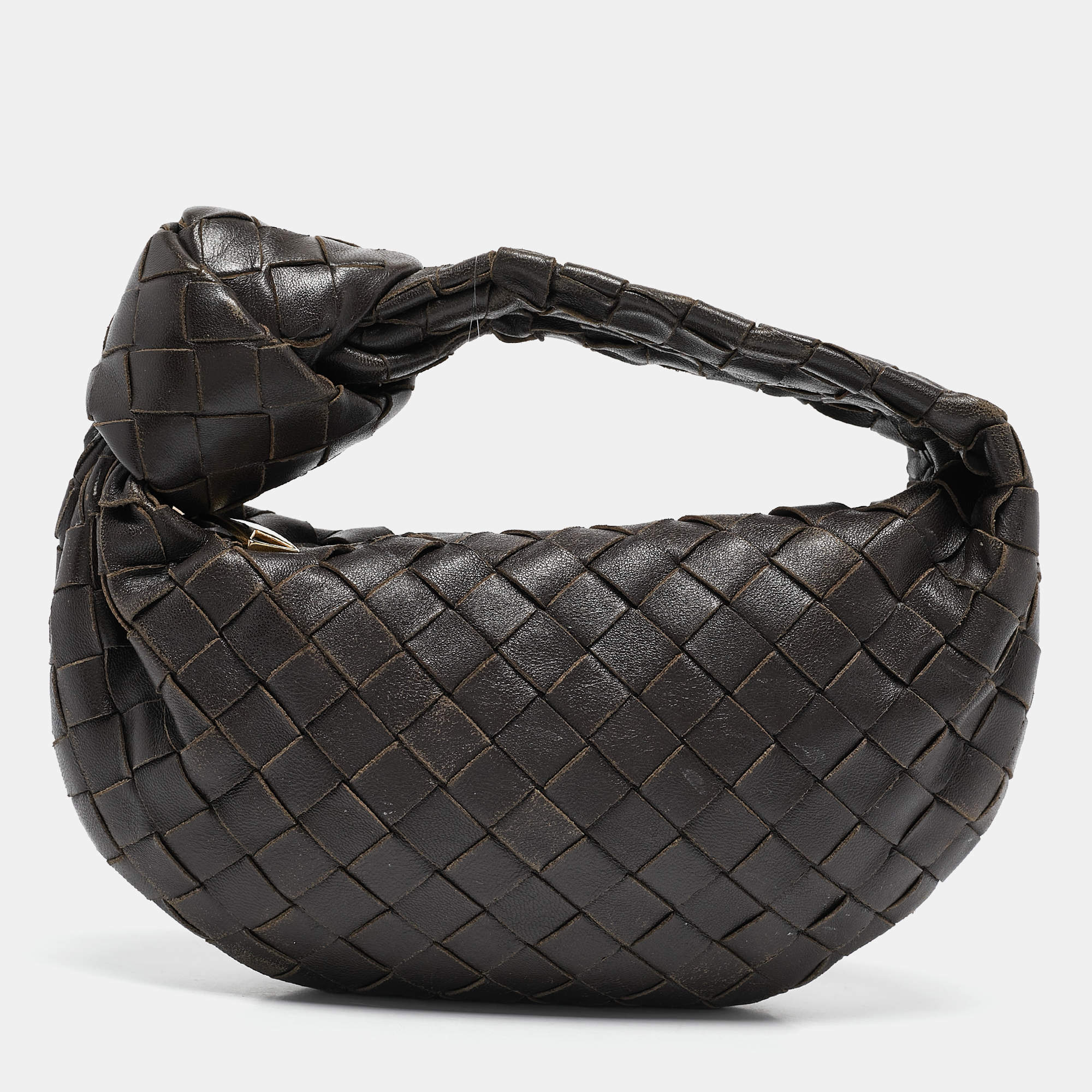 Pre Owned Bottega Veneta Brown Intrecciato Leather Mini Jodie Hobo