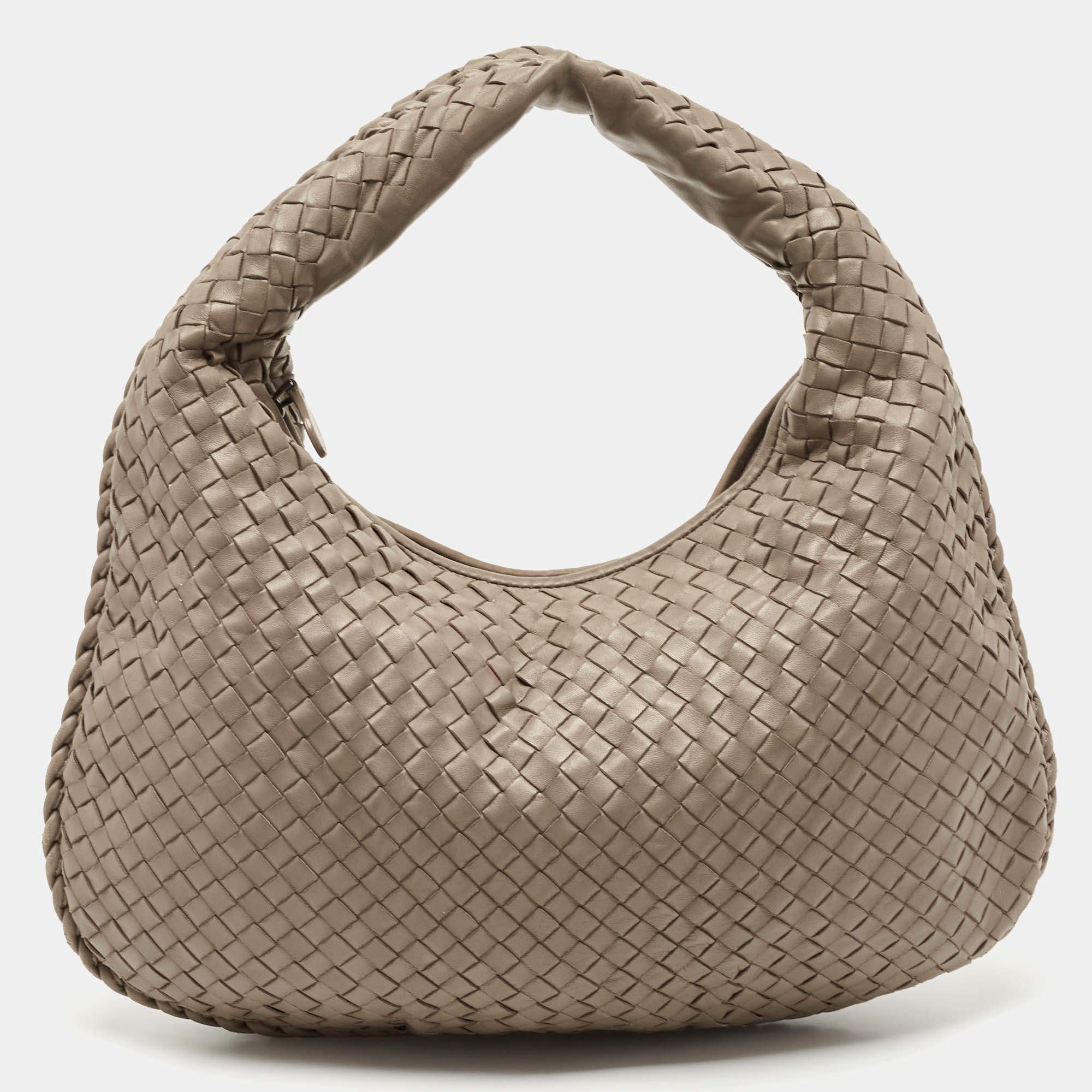 Pre Owned Bottega Veneta Beige Intrecciato Leather Small Veneta Hobo