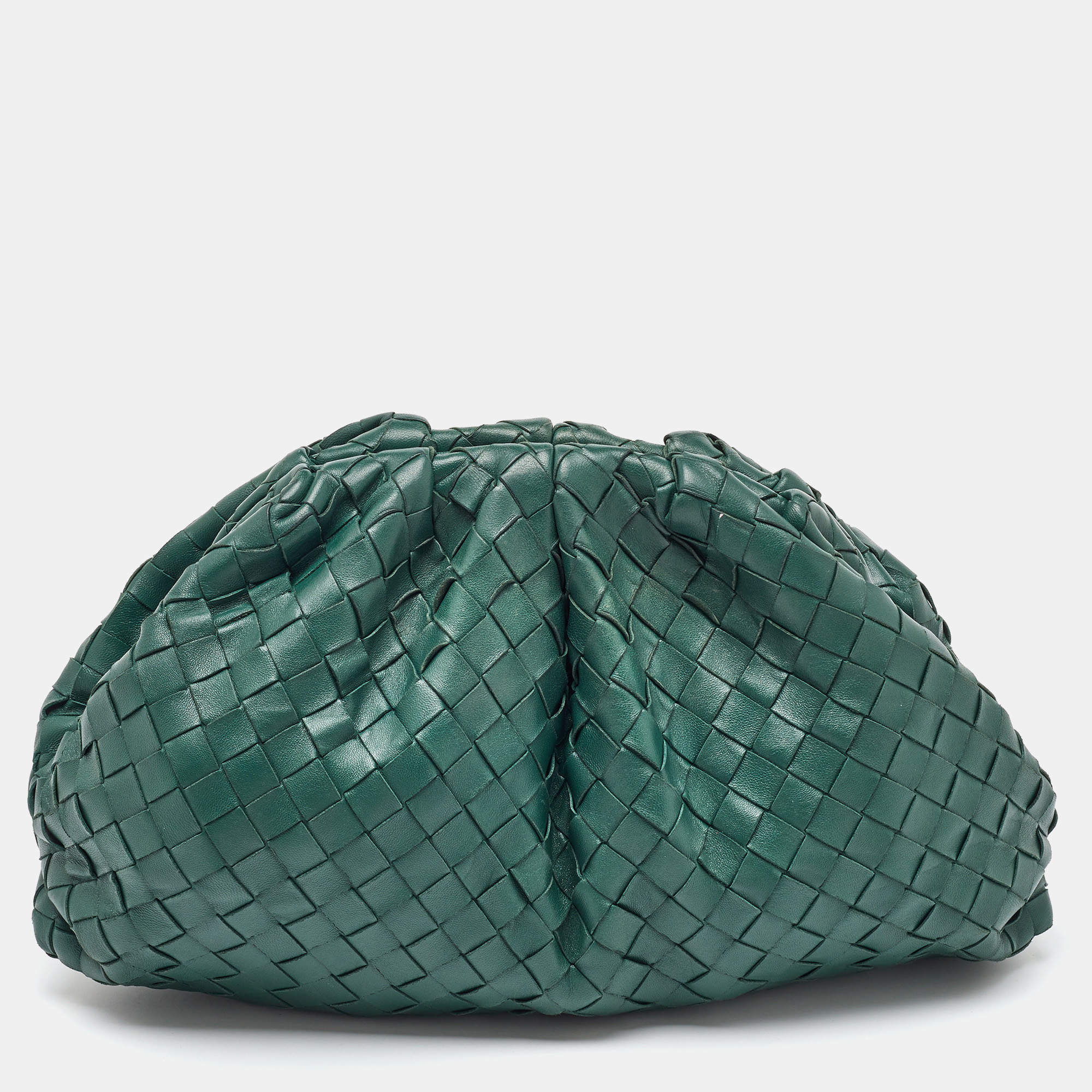 Bottega Veneta Dark Green Intrecciato Leather Pouch Clutch