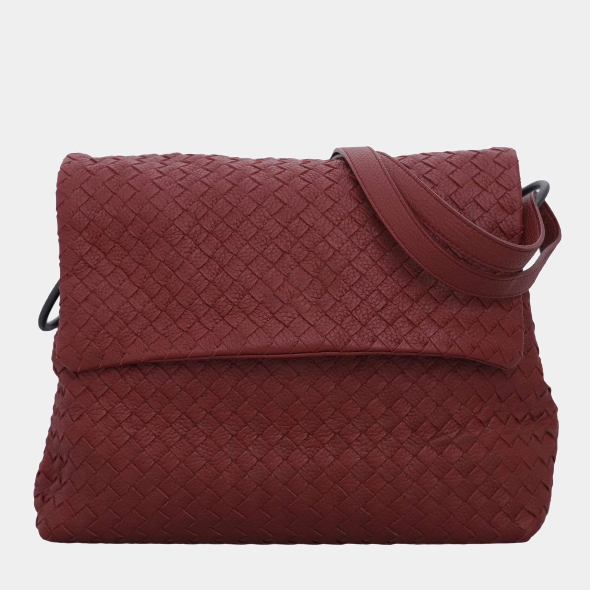 Pre Owned Bottega Veneta Maroon Leather Intrecciato Pebble Leather Shoulder Bag