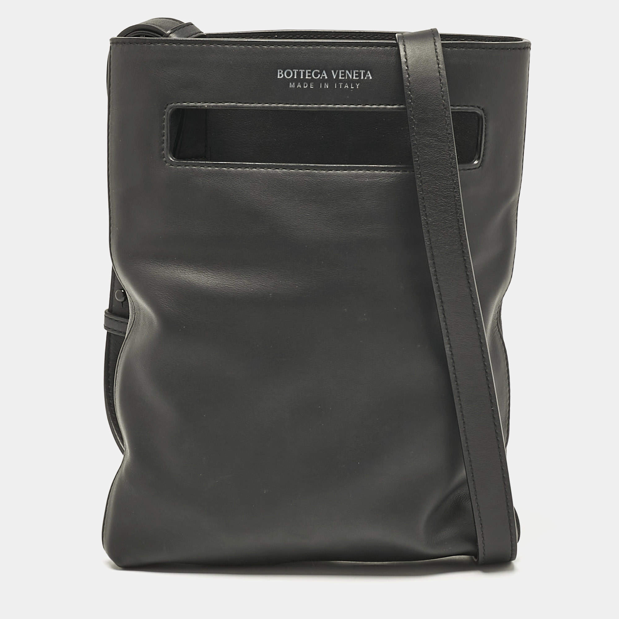 Bottega Veneta Black Leather Slot Messenger Bag
