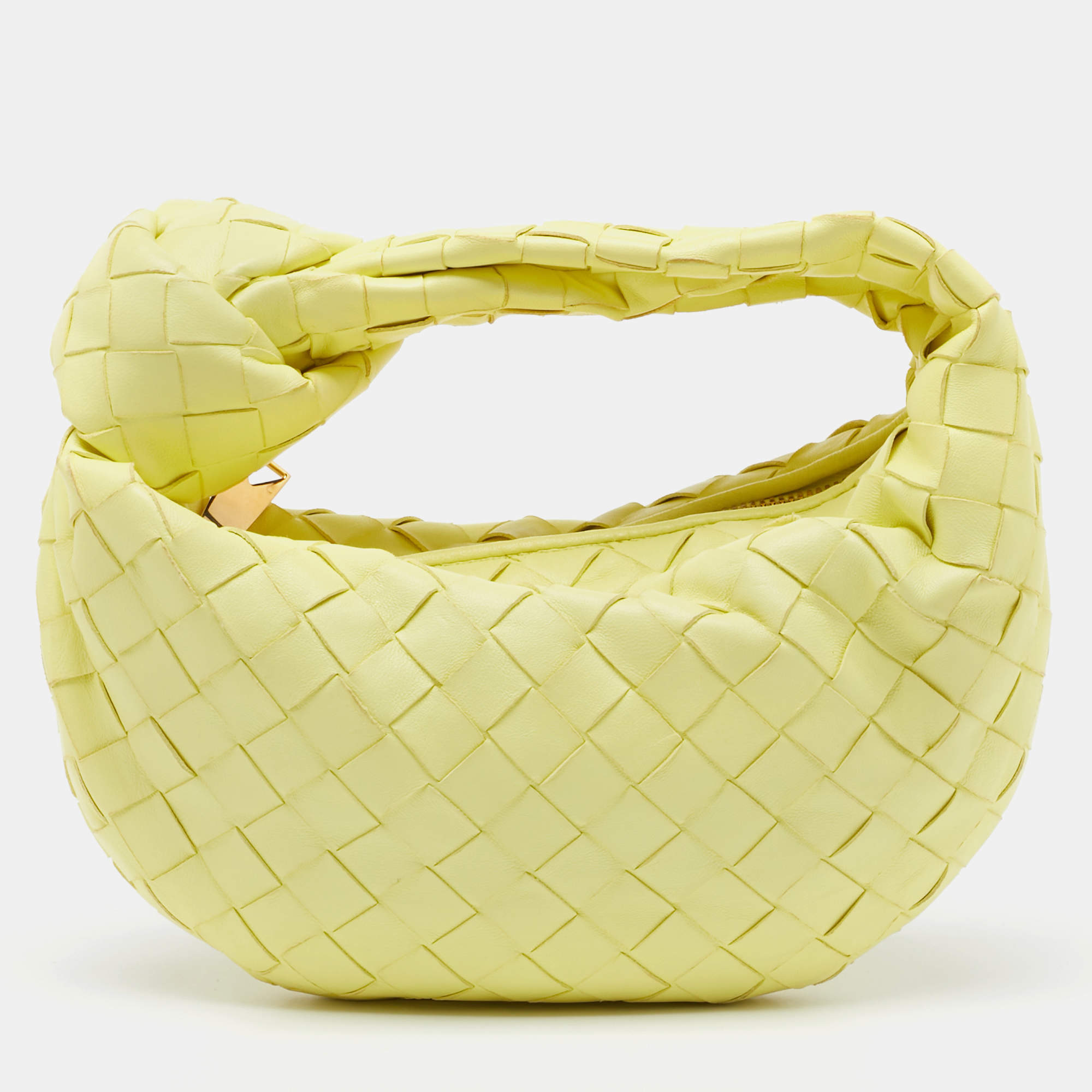 مملوكة مسبقًا Bottega Veneta Light Yellow Intrecciato Leather Mini Jodie Bag
