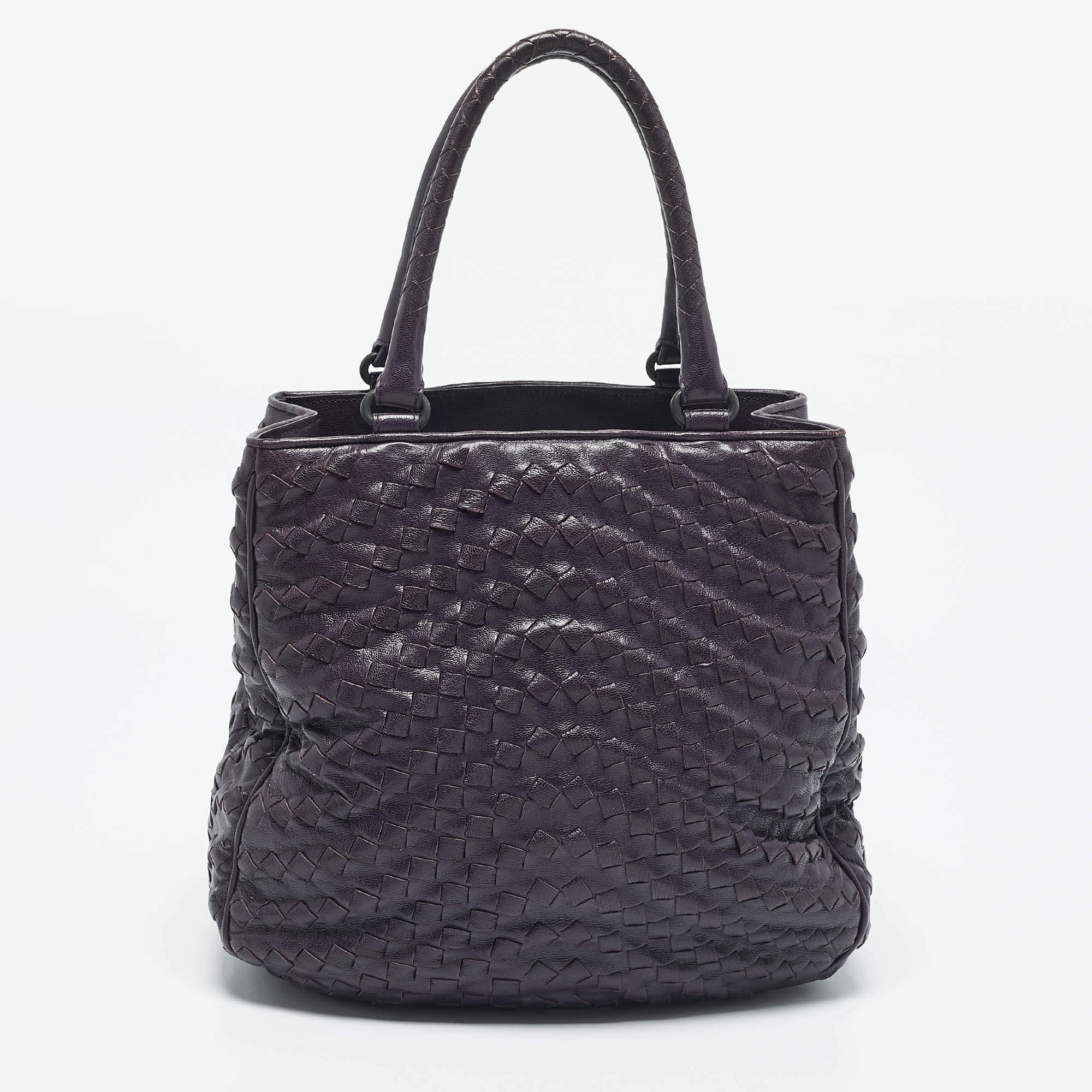 مملوكة مسبقًا Bottega Veneta Purple Intrecciato Leather Maggiore Tote
