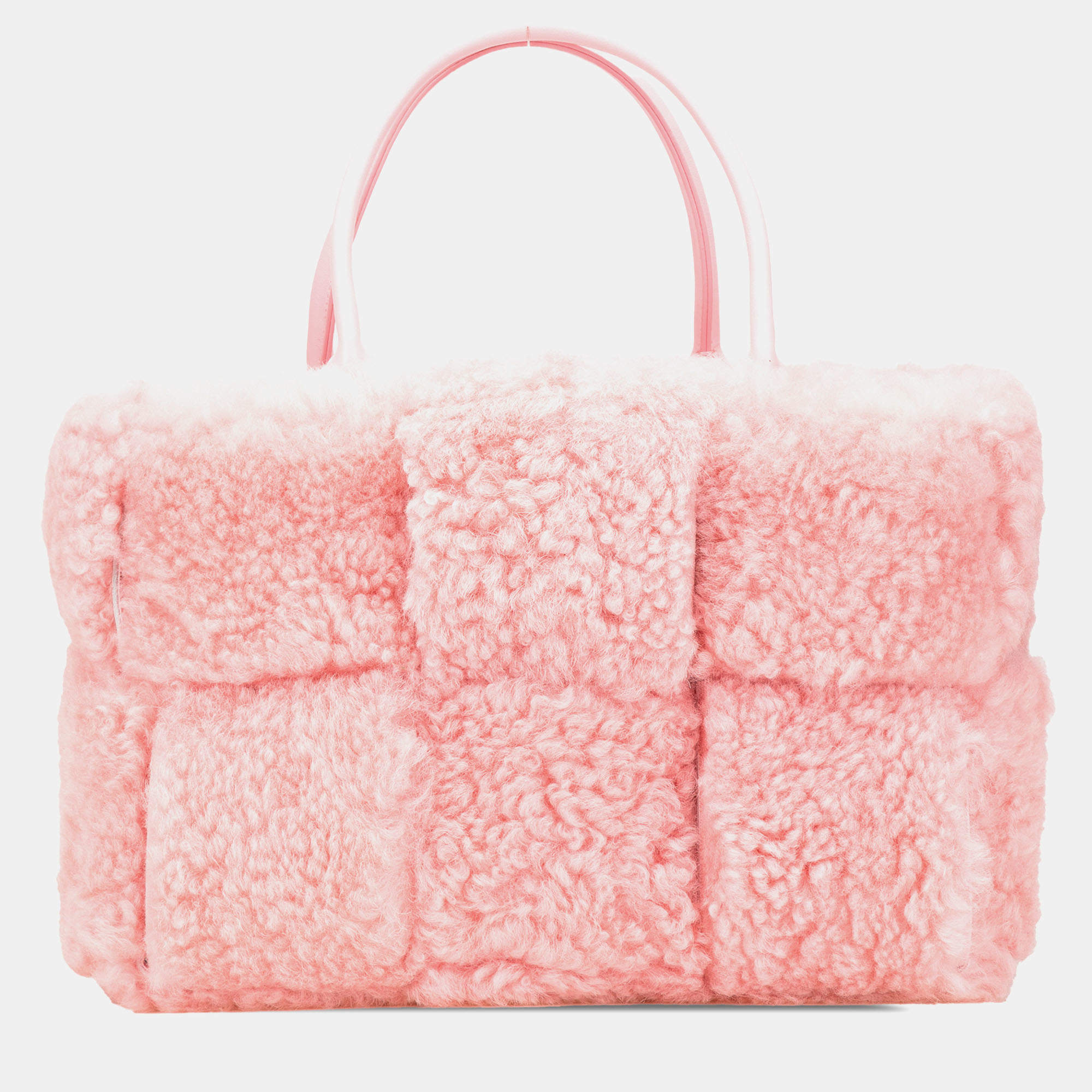 Bottega Veneta Pink Small Shearling Intrecciato Arco Tote