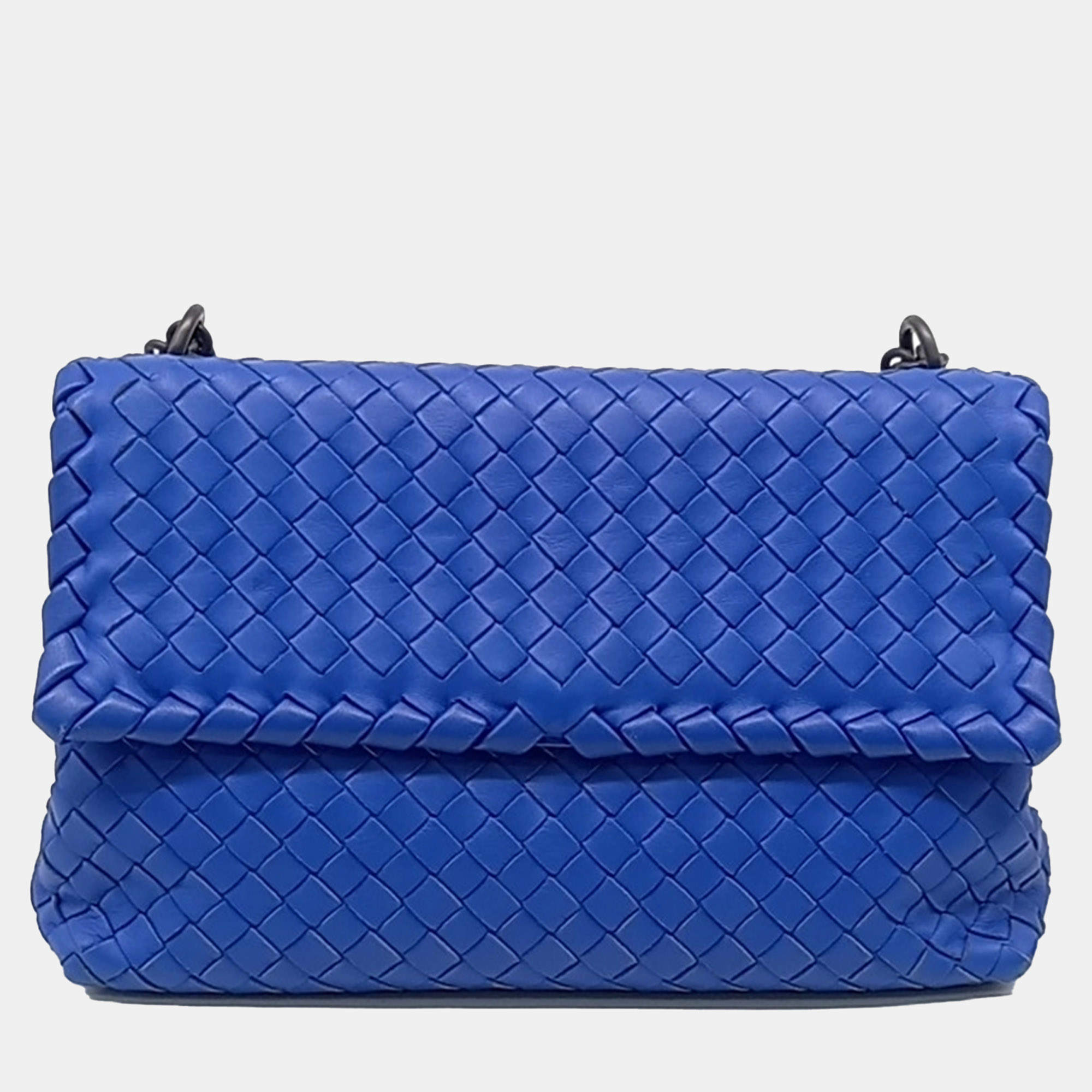 Bottega Veneta Blue Leather Mesh Olympia Bag