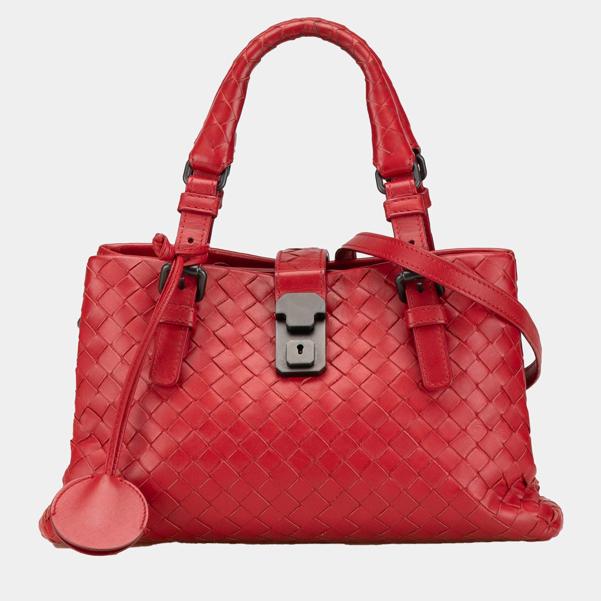 Bottega Veneta Red Mini Nappa Intrecciato Roma Satchel