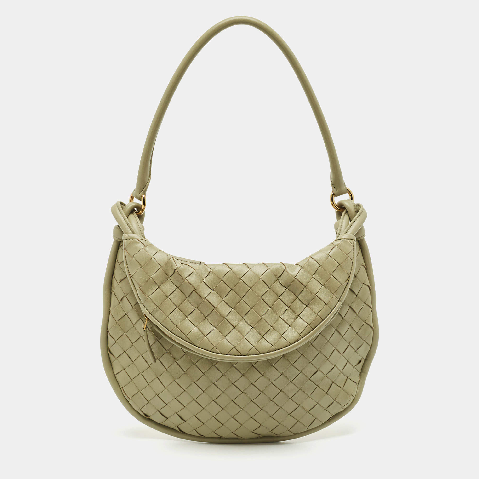 Pre Owned Bottega Veneta Olive Green Intrecciato Leather Gemelli Hobo