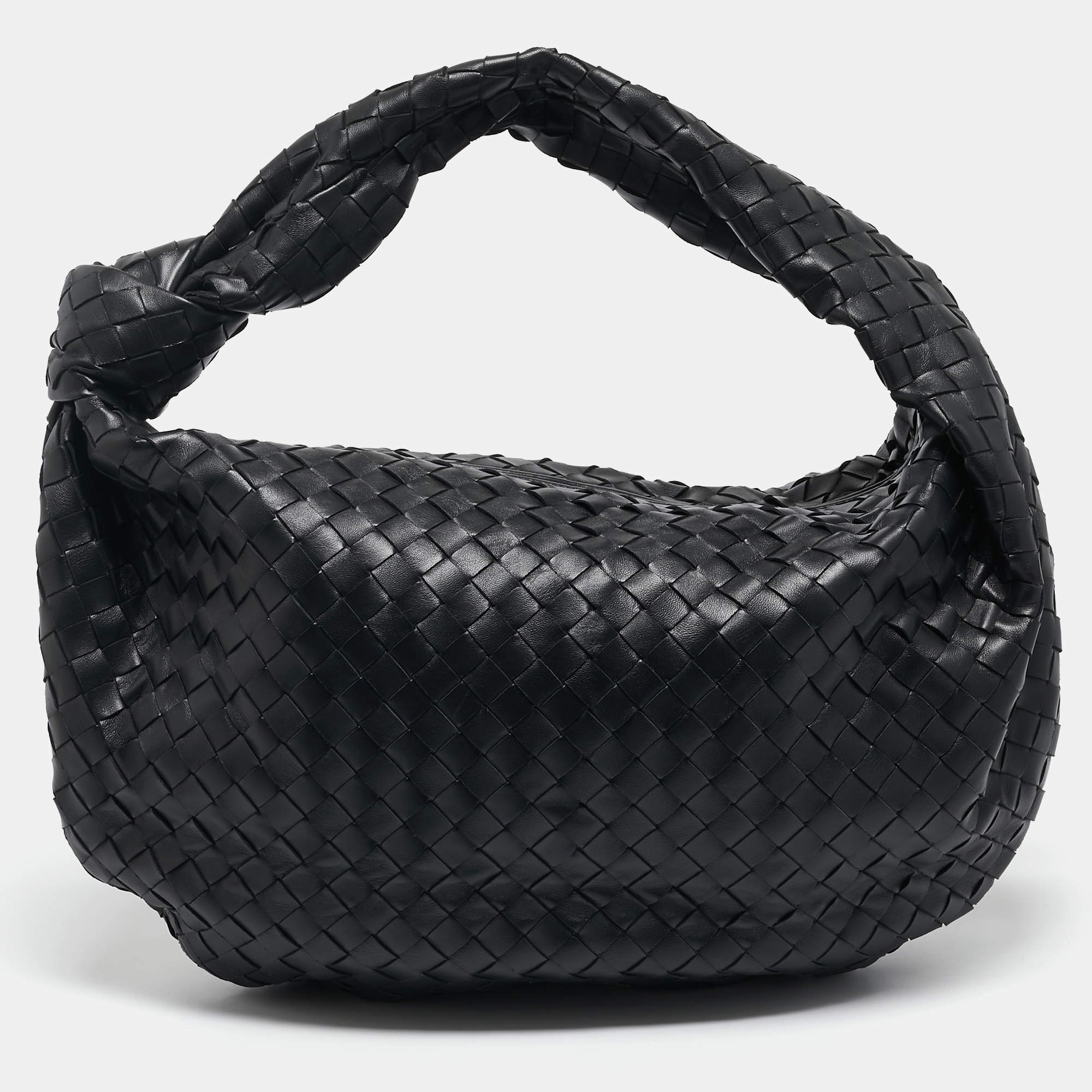 Pre Owned Bottega Veneta Black Intrecciato Leather Medium Jodie Hobo