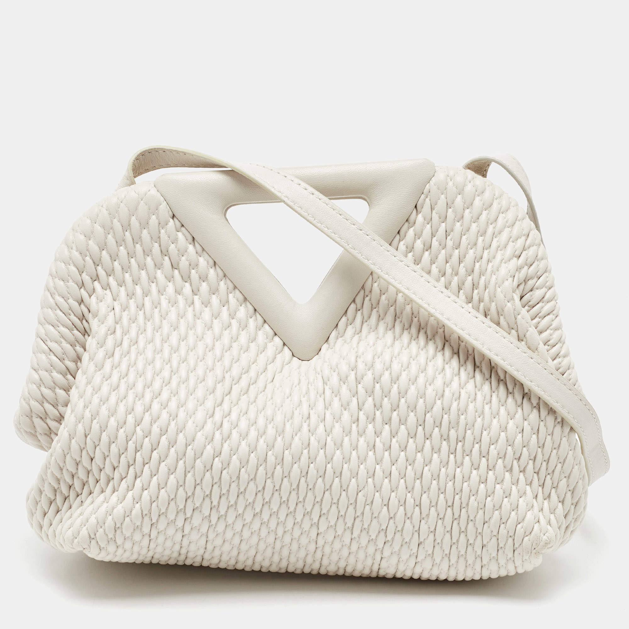 Pre Owned Bottega Veneta White Quilted Leather Point Shoulder Bag