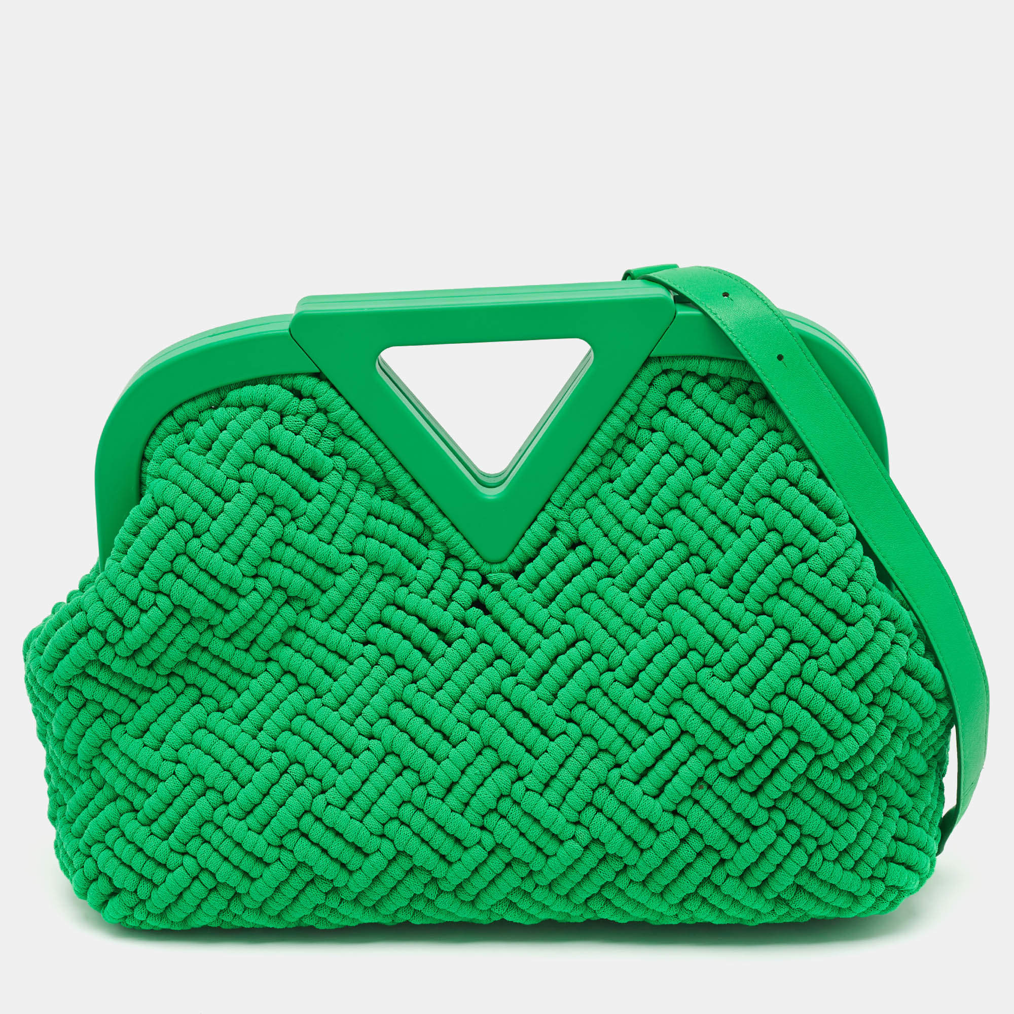 Pre Owned Bottega Veneta Green Crochet and Rubber The Point Shoulder Bag
