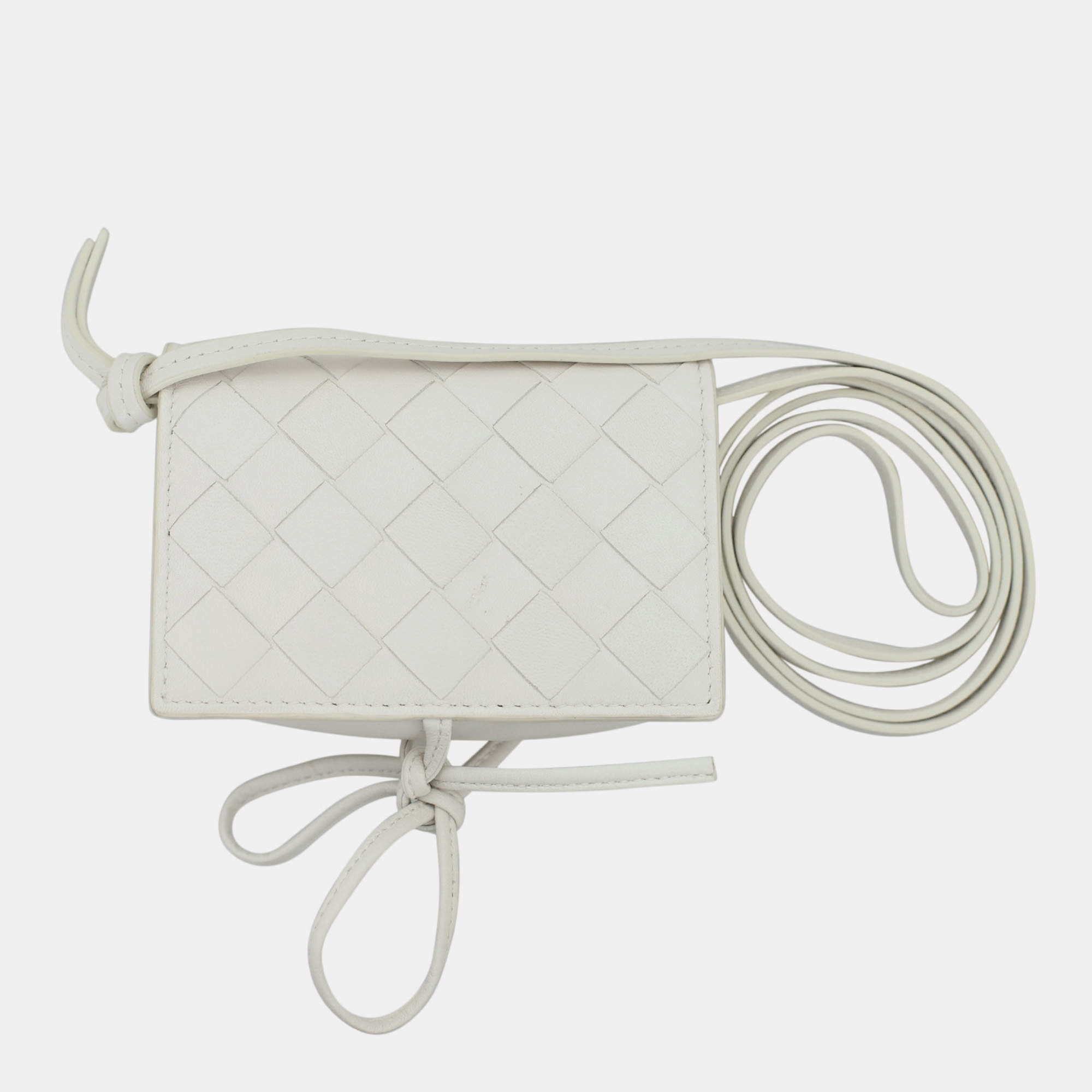 Bottega Veneta White Leather Intrecciato Crossbody Pouch