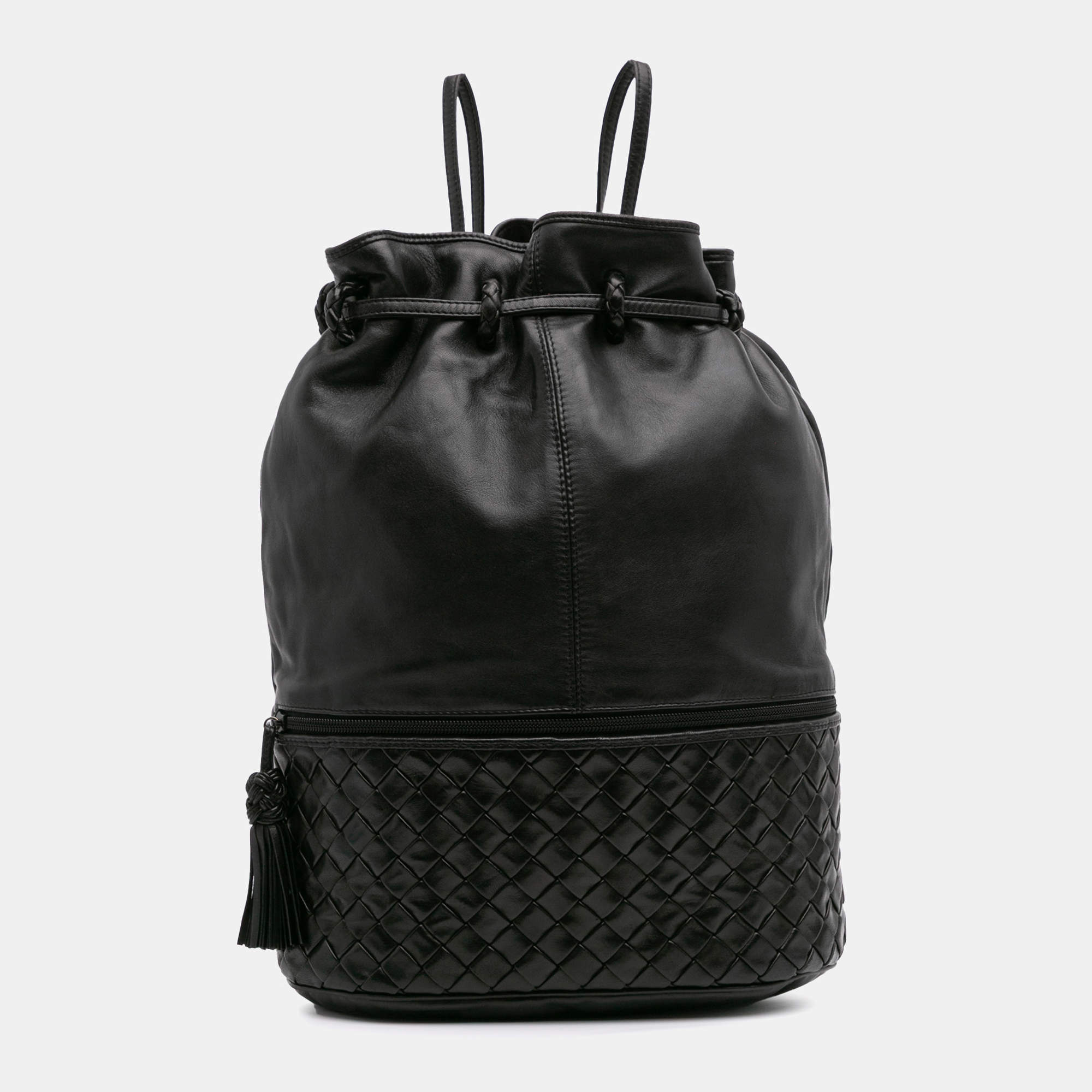 Bottega Veneta Black Nappa Intrecciato Drawstring Backpack