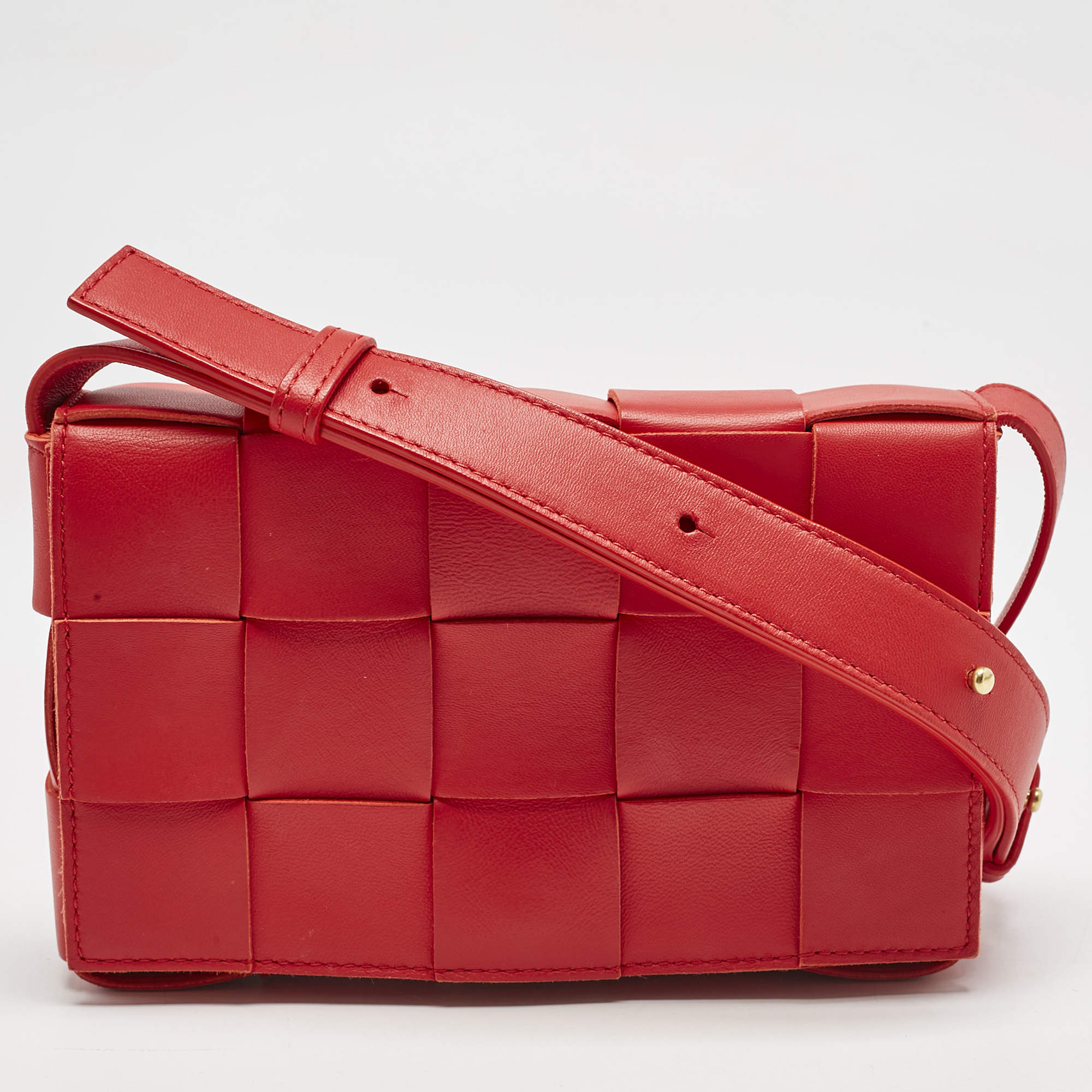 Bottega Veneta Red Intreccio Leather Small Cassette Crossbody Bag