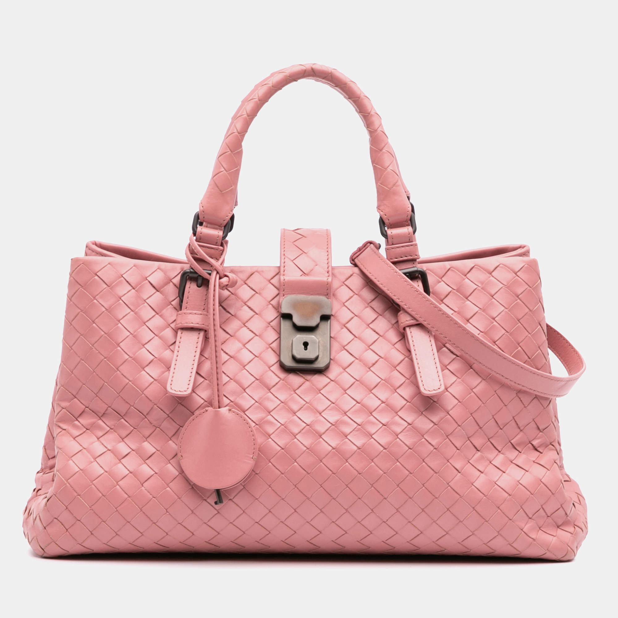 Bottega Veneta Pink Nappa Intrecciato Roma Satchel Small Bag