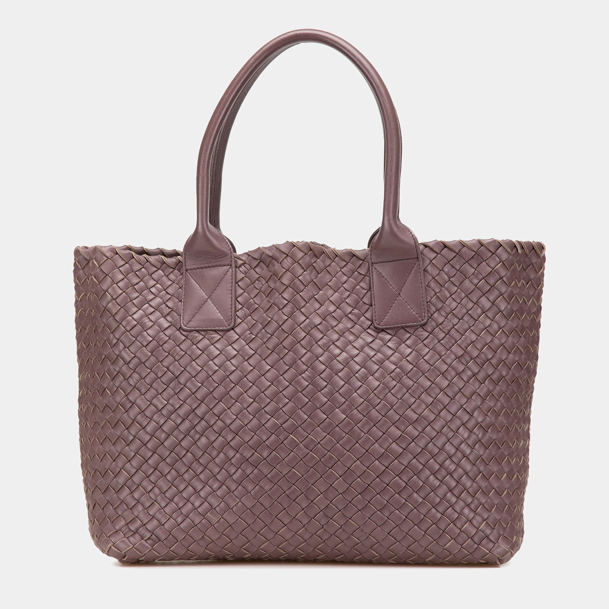 Pre Owned Bottega Veneta Purple Lambskin Intreccio Cabat Mini Tote