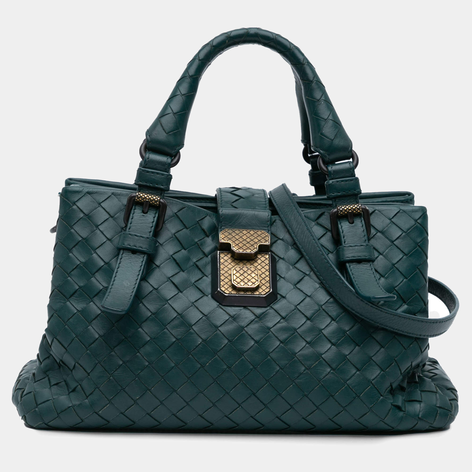 Bottega Veneta Green Mini Nappa Intrecciato Roma Satchel