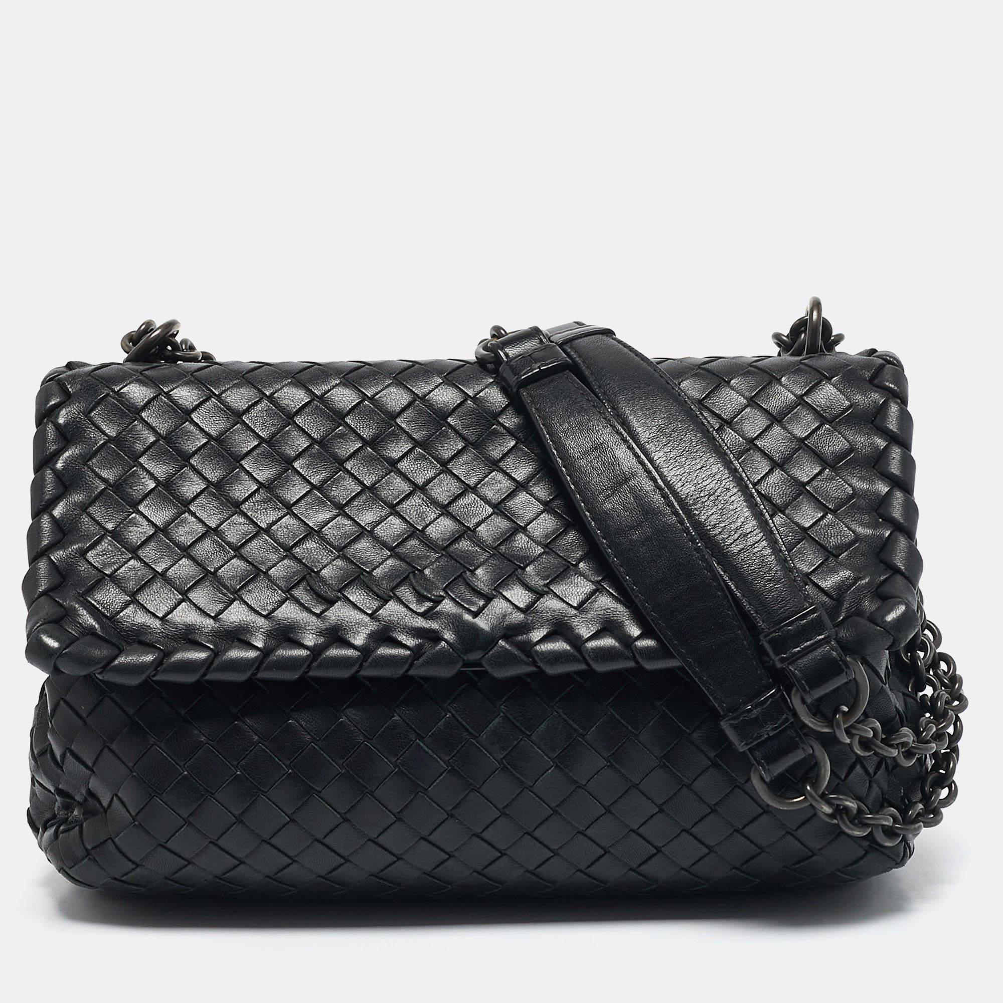 Bottega Veneta Black Intrecciato Leather Small Olimpia Shoulder Bag